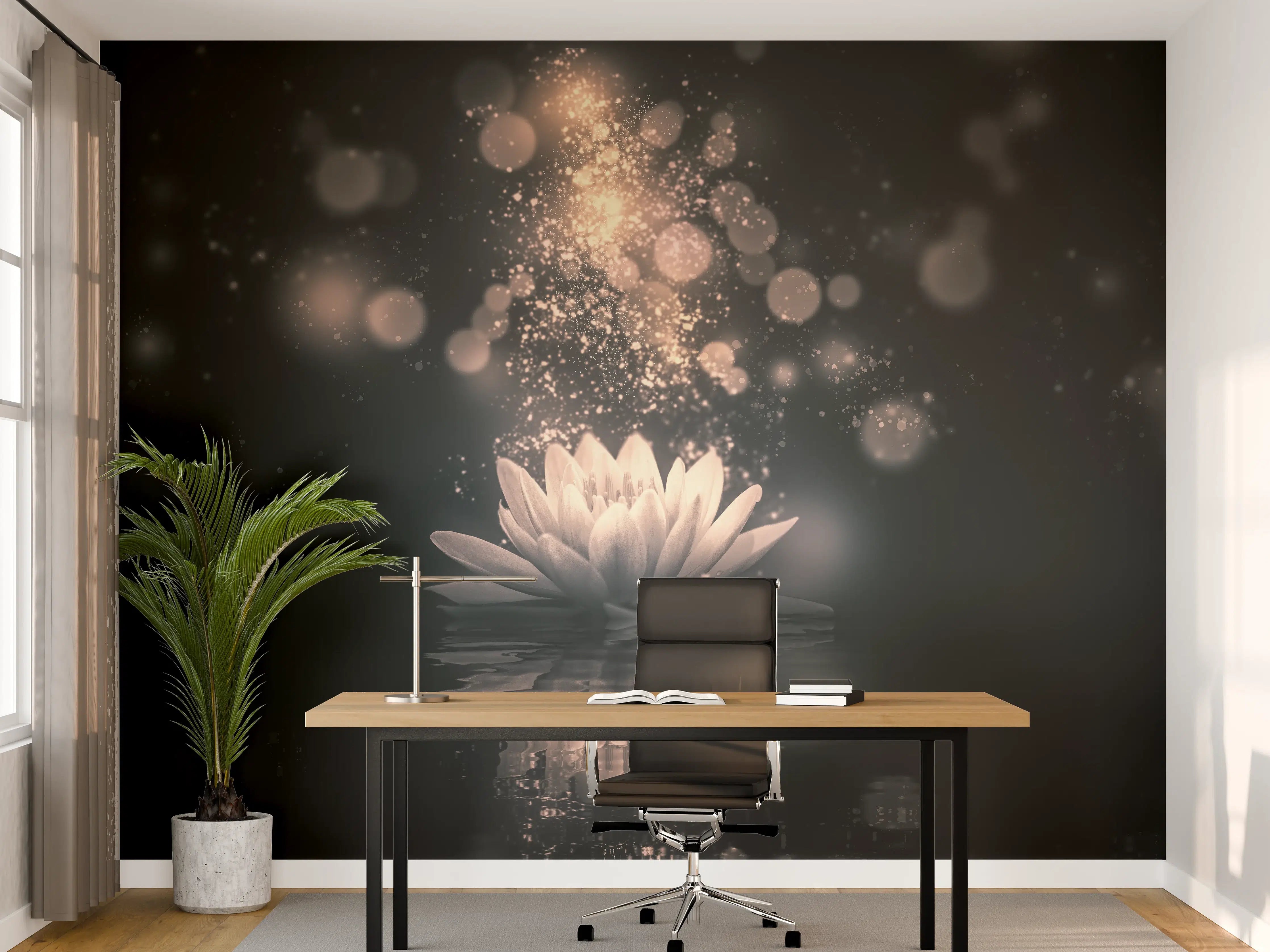 Büro Wandgestaltung - Goldenes Lotus-Reflektion Dunkel