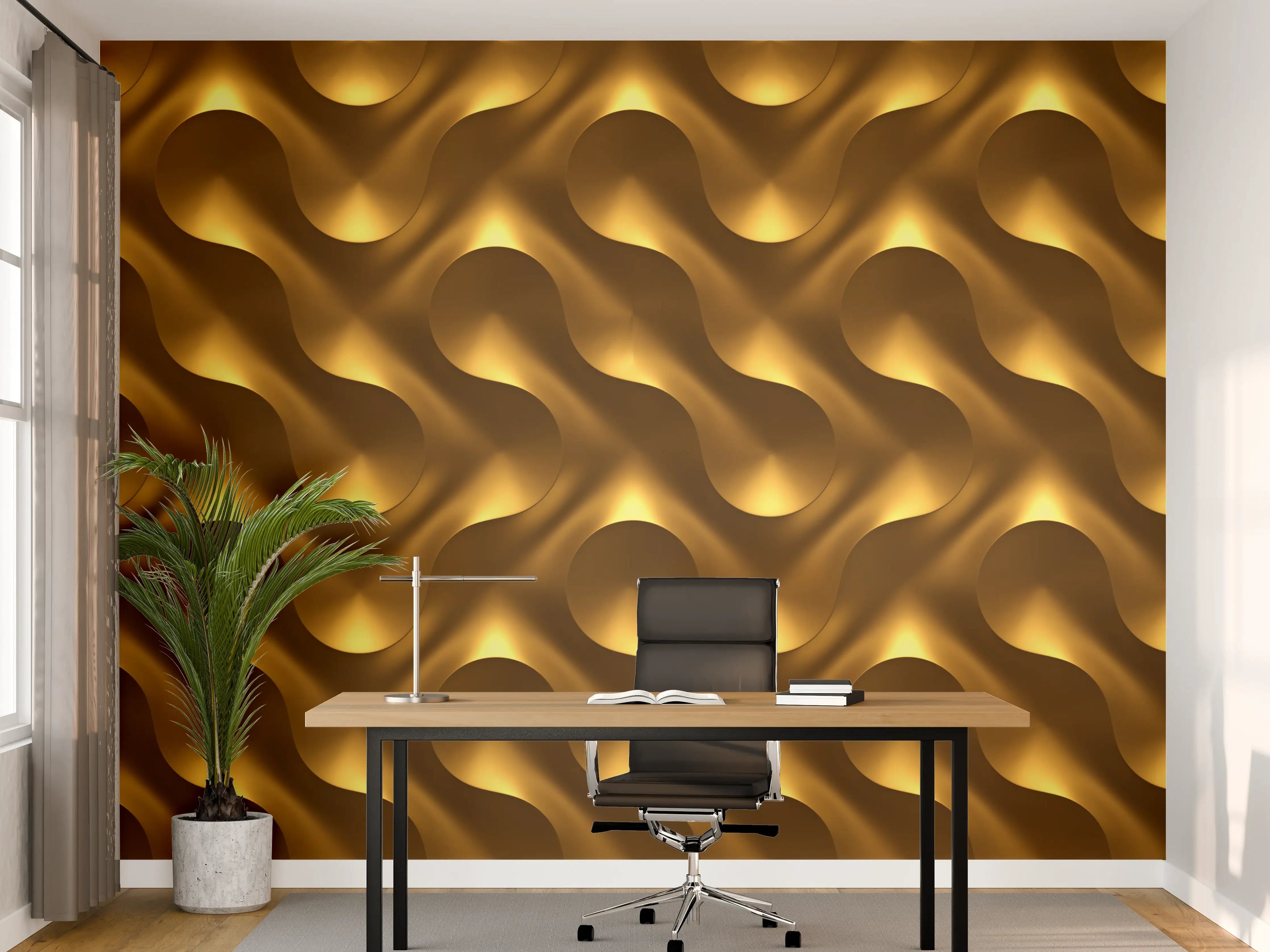 Büro Wandgestaltung - Goldenes Wellen Muster