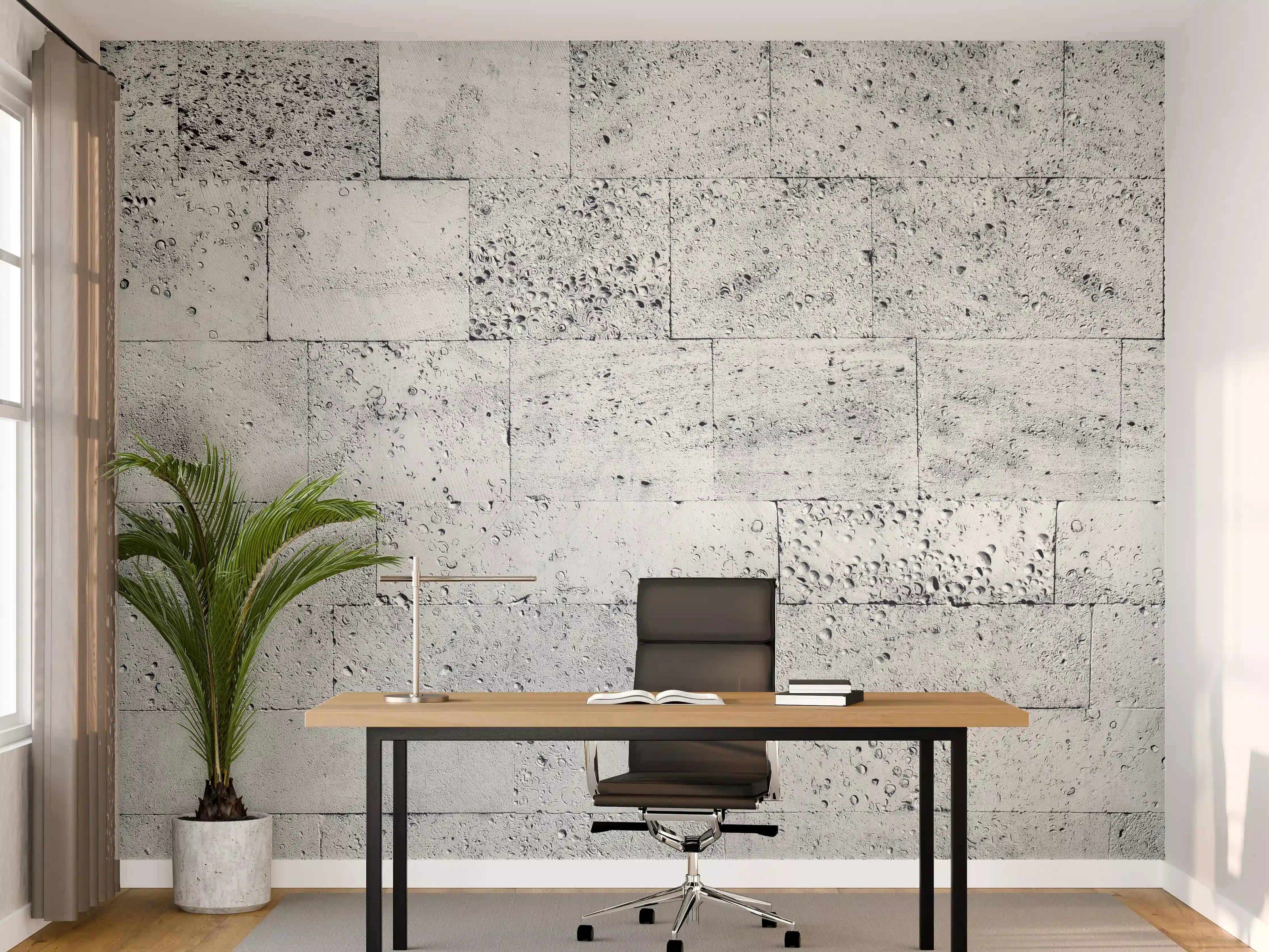 Büro Wandgestaltung - Gräuliche Tuffstein-Blockwand