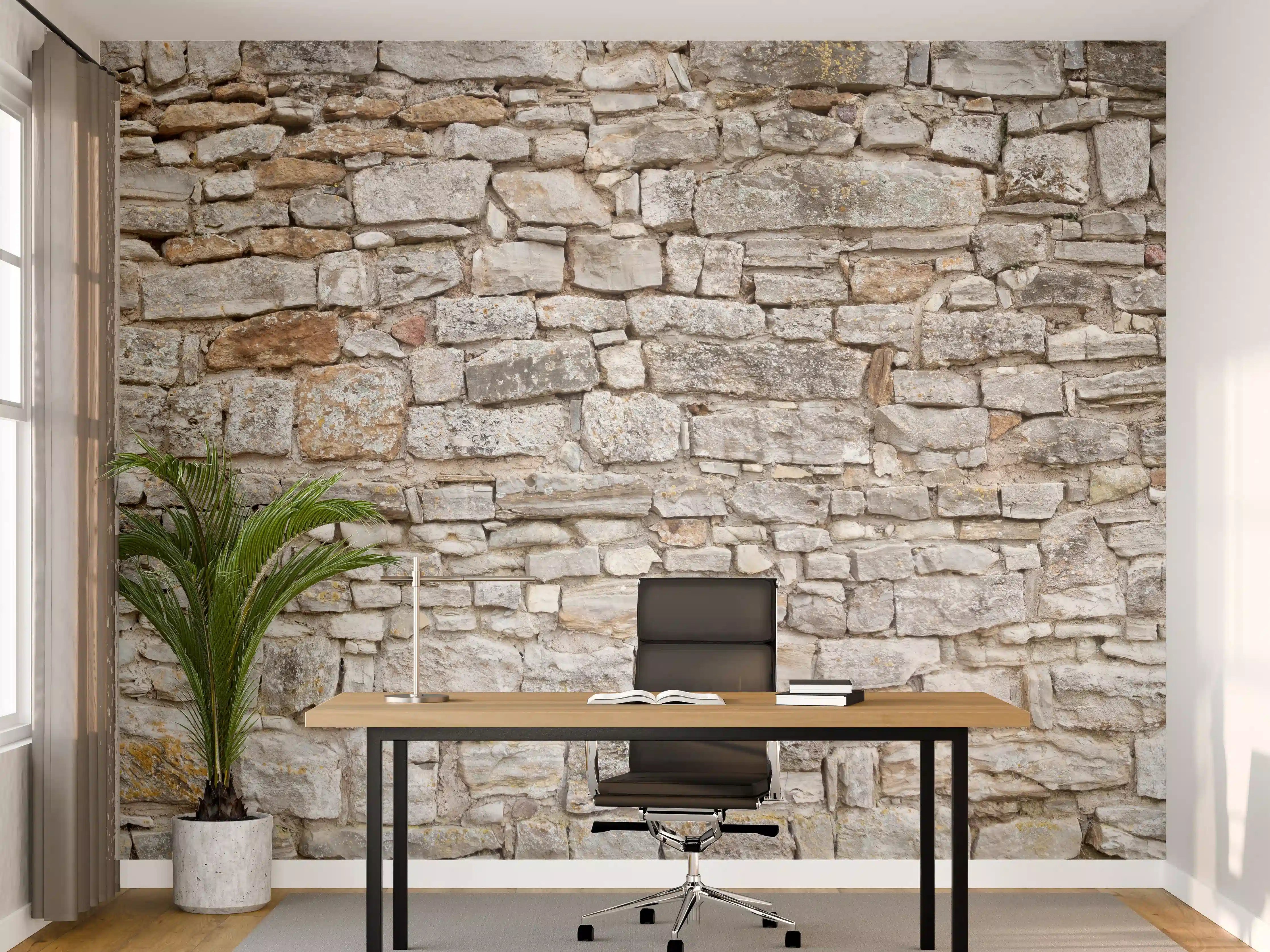 Büro Wandgestaltung - Gräuliche alte Mauer aus groben Steinen