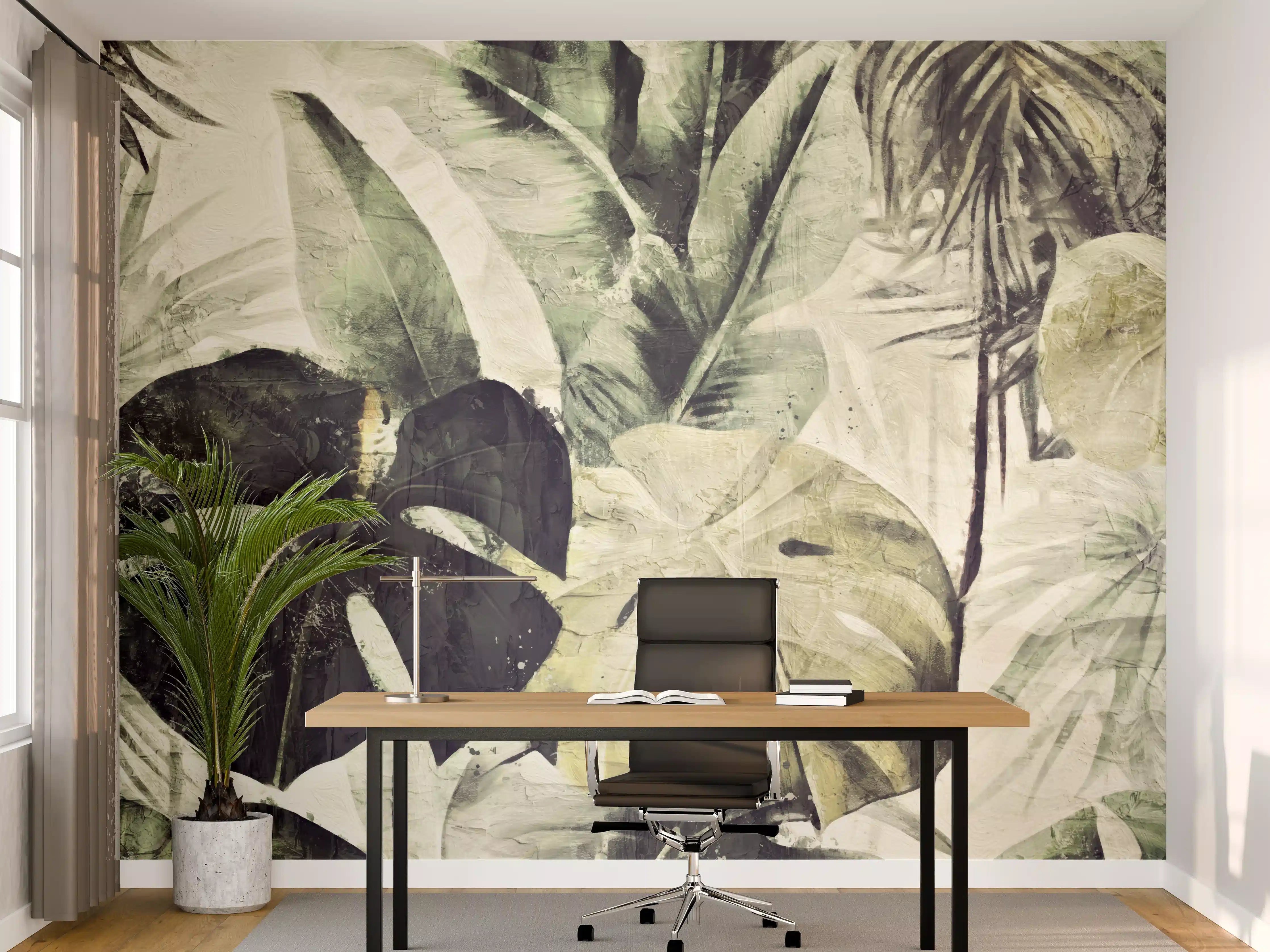 Büro Wandgestaltung - Gräulicher Dschungel - Floral