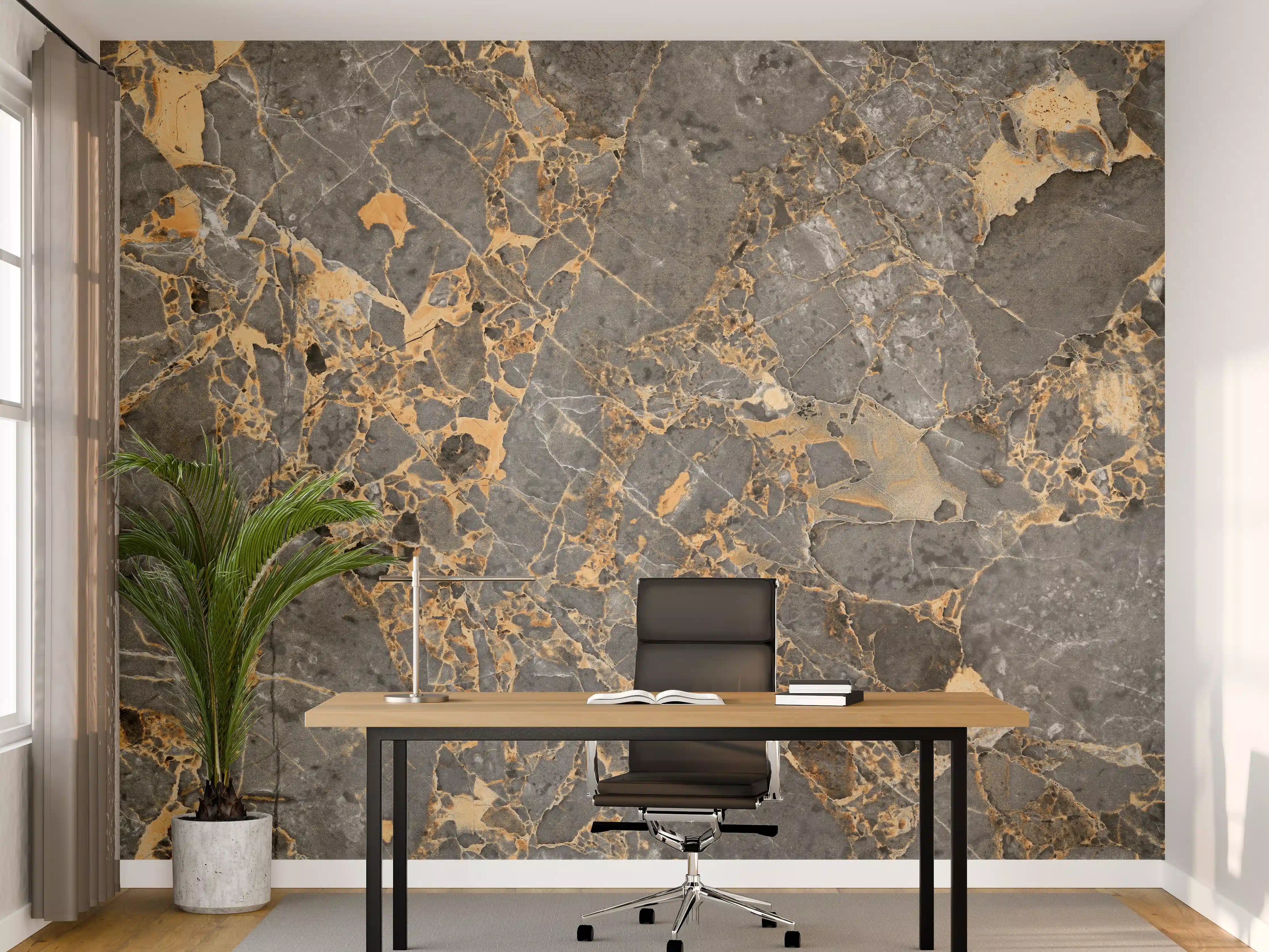 Büro Wandgestaltung - Gräulicher Marmor mit goldenen Adern
