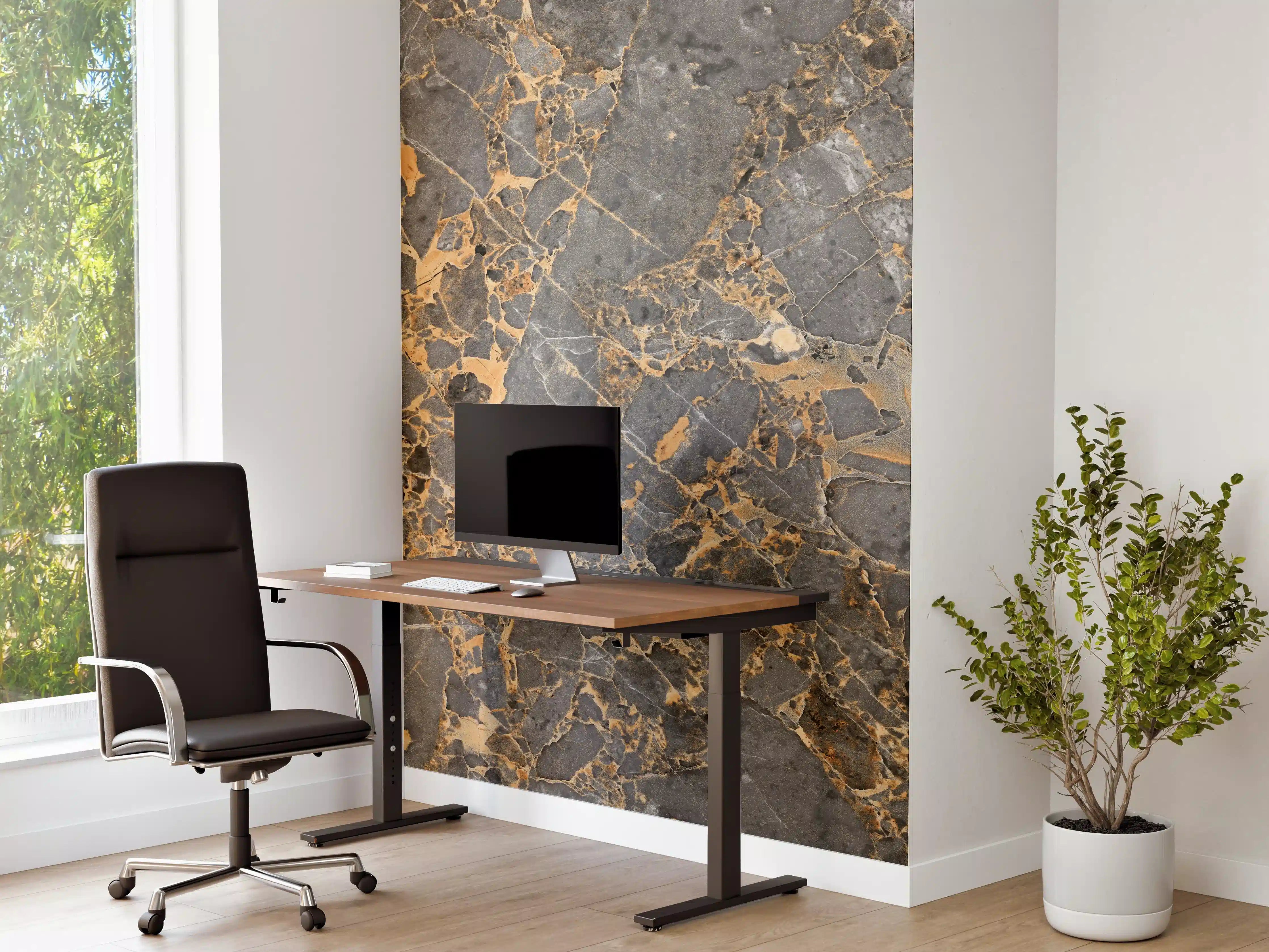 Büro Wandgestaltung - Gräulicher Marmor mit goldenen Adern
