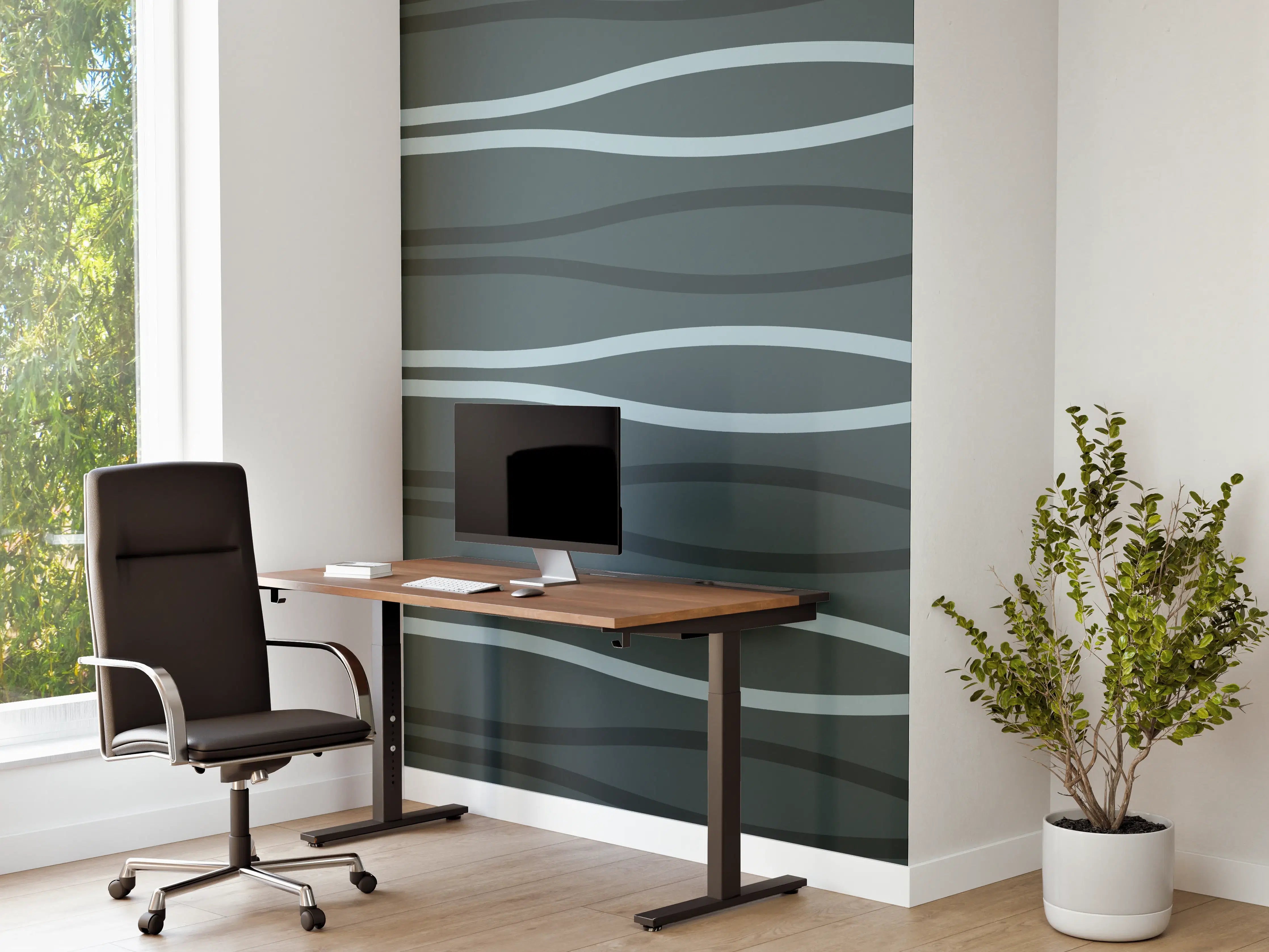 Büro Wandgestaltung - Grau-Blauer Wellen Hintergrund