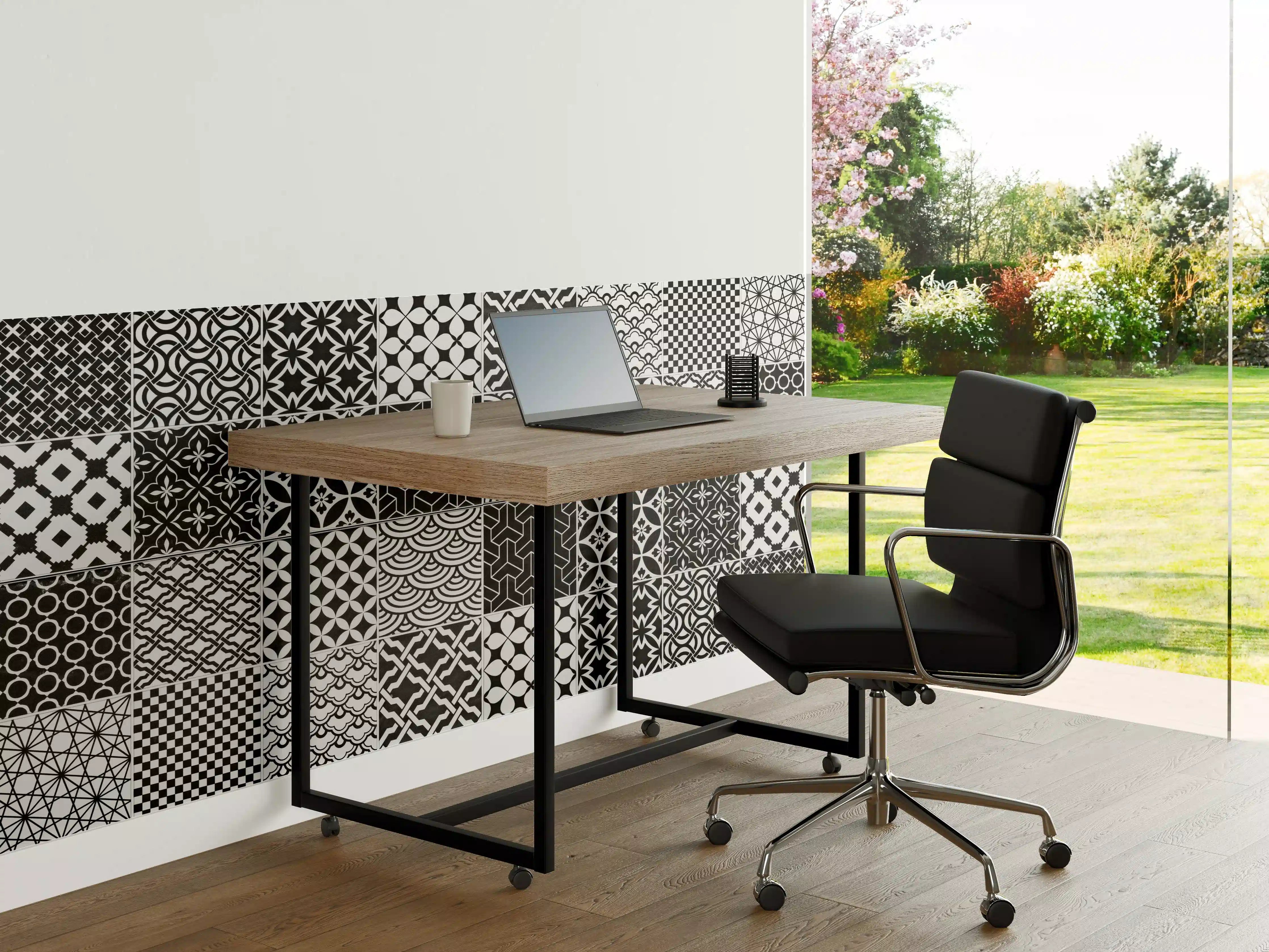 Büro Wandgestaltung - Grau-Weiß geometrisch Mosaik