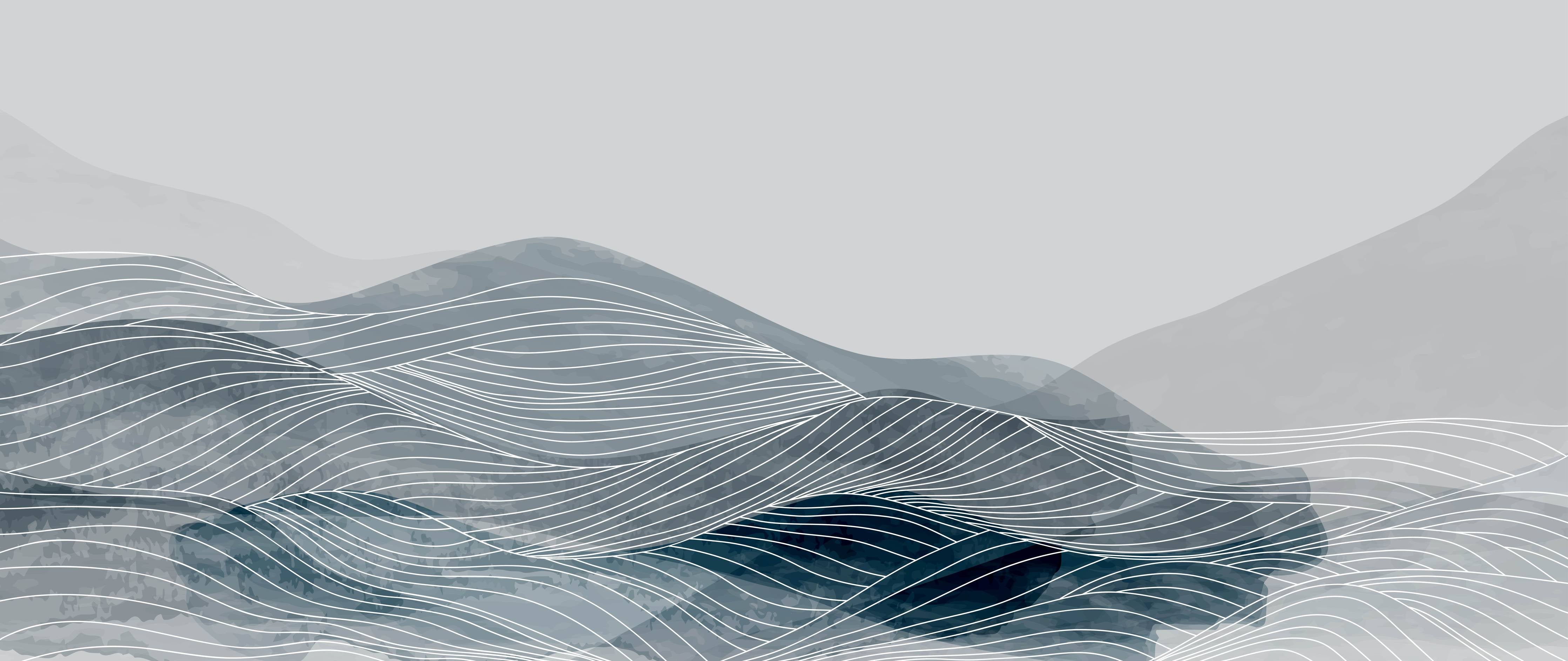 Büro Wandgestaltung-Grau-Weiße Wellenlinien Kunst