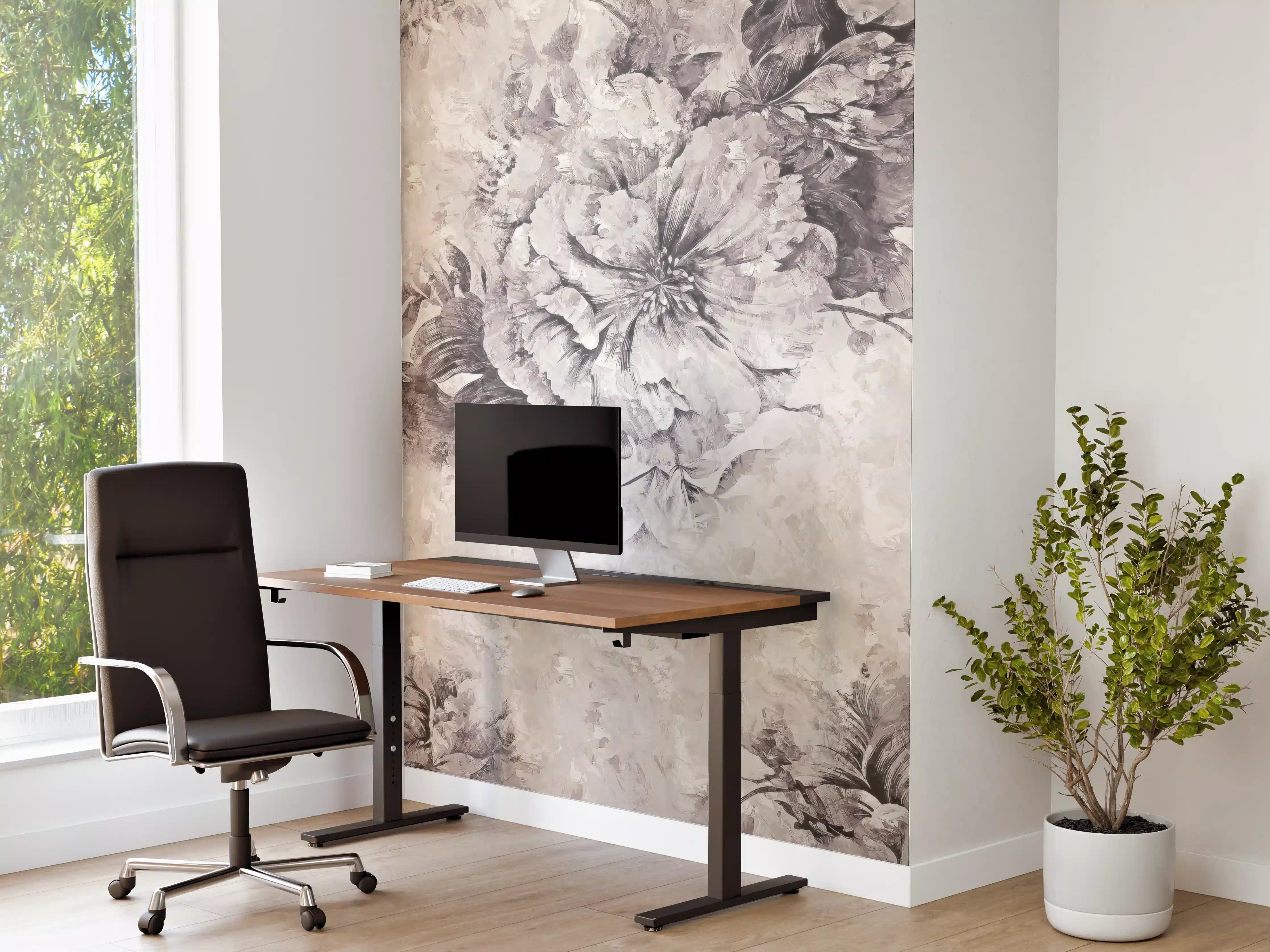 Büro Wandgestaltung - Grau-Weißes Blumenmuster Poster