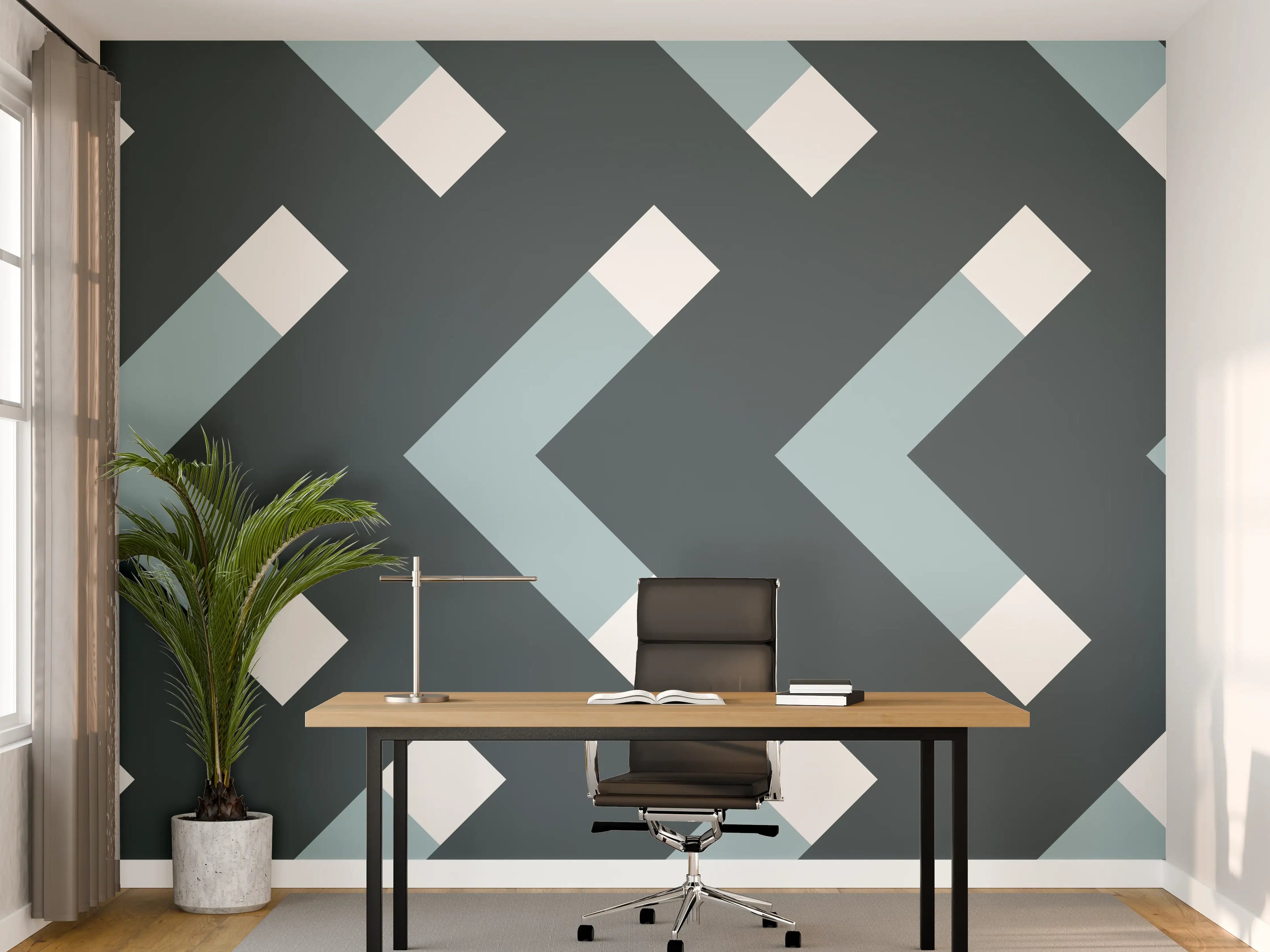 Büro Wandgestaltung - Grau-Weißes Chevron Muster