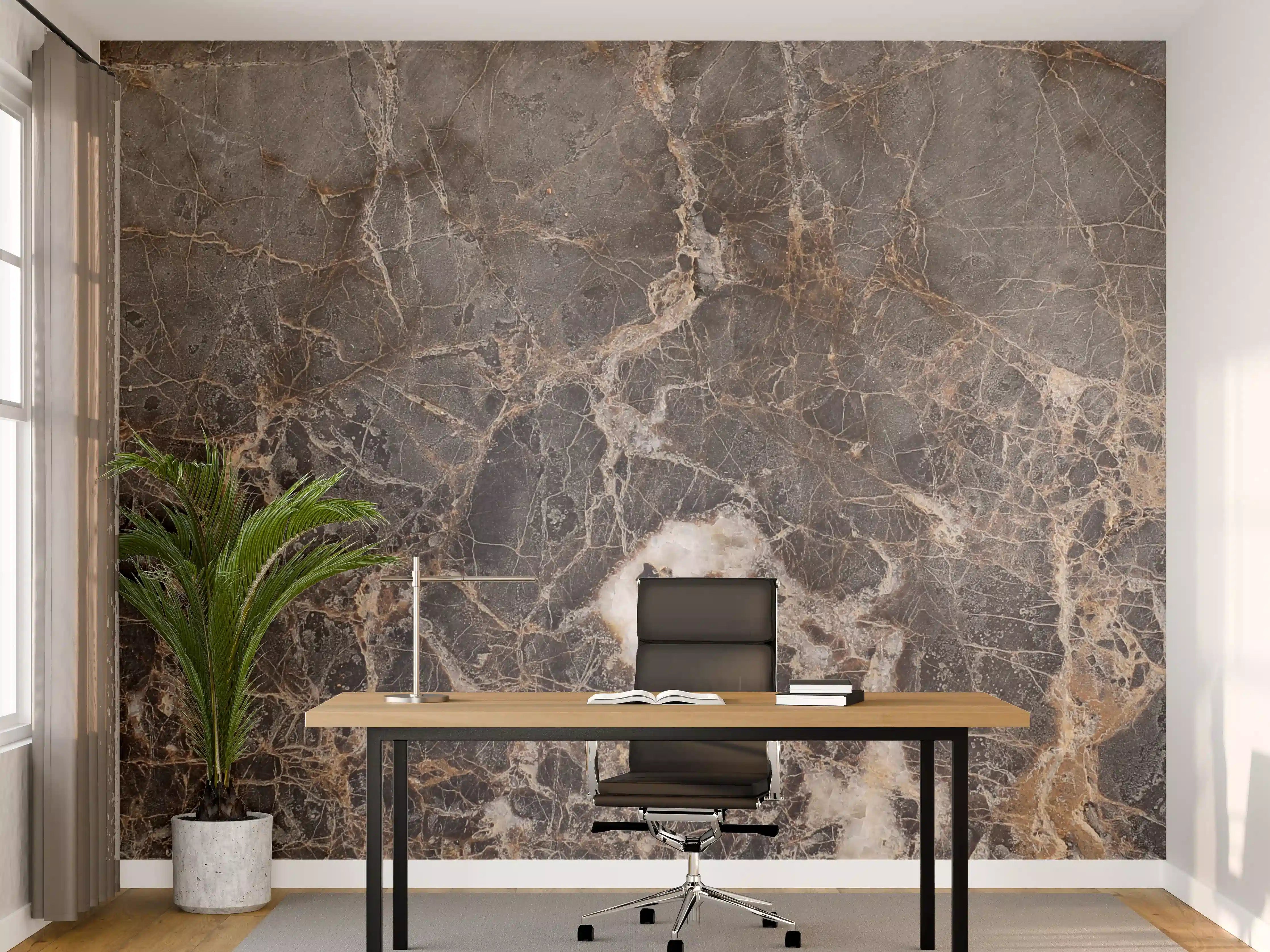 Büro Wandgestaltung - Graubeige Marmorstruktur mit weißen Linien