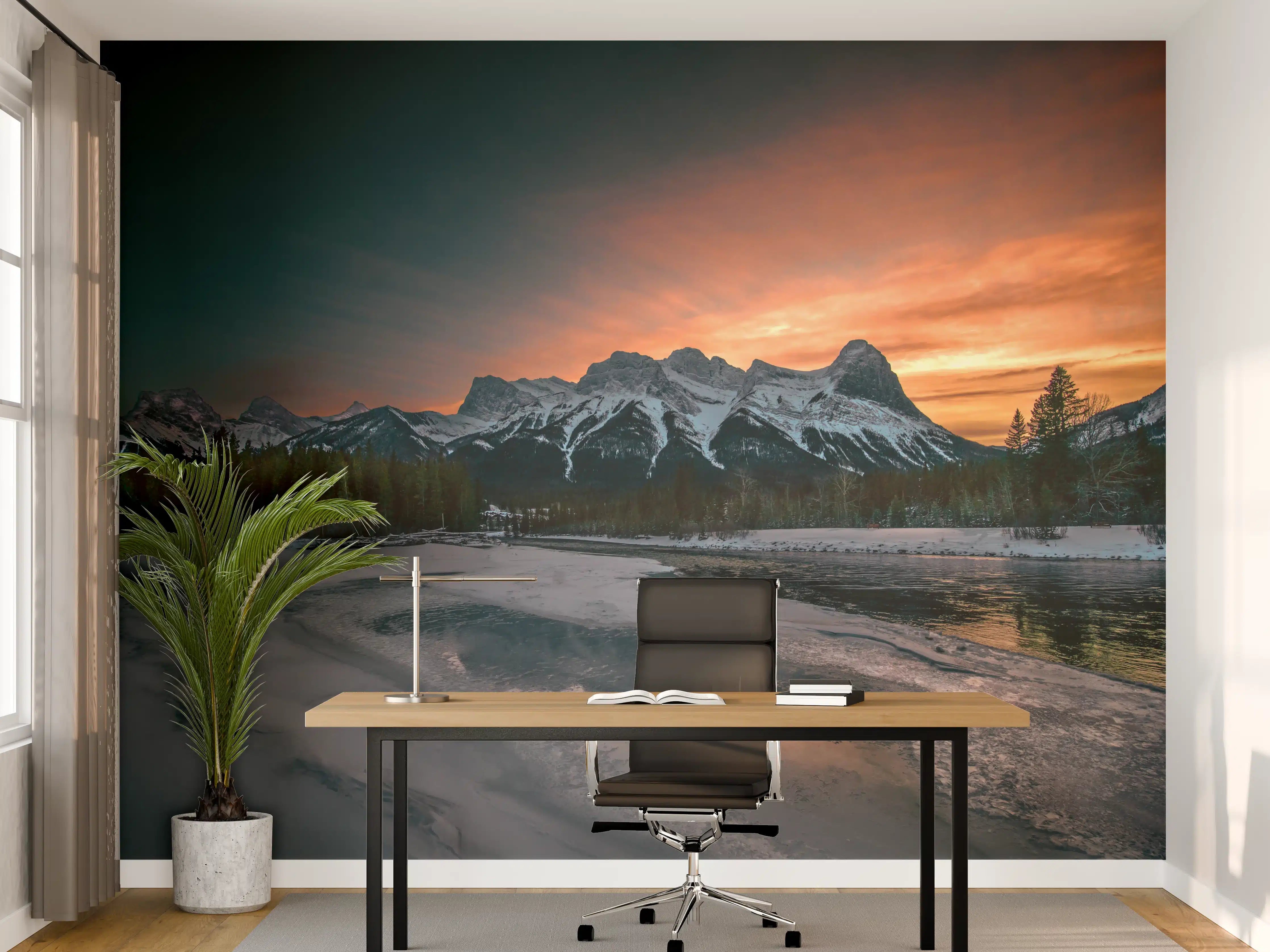 Büro Wandgestaltung - Graue Bergwelt im Abendlicht