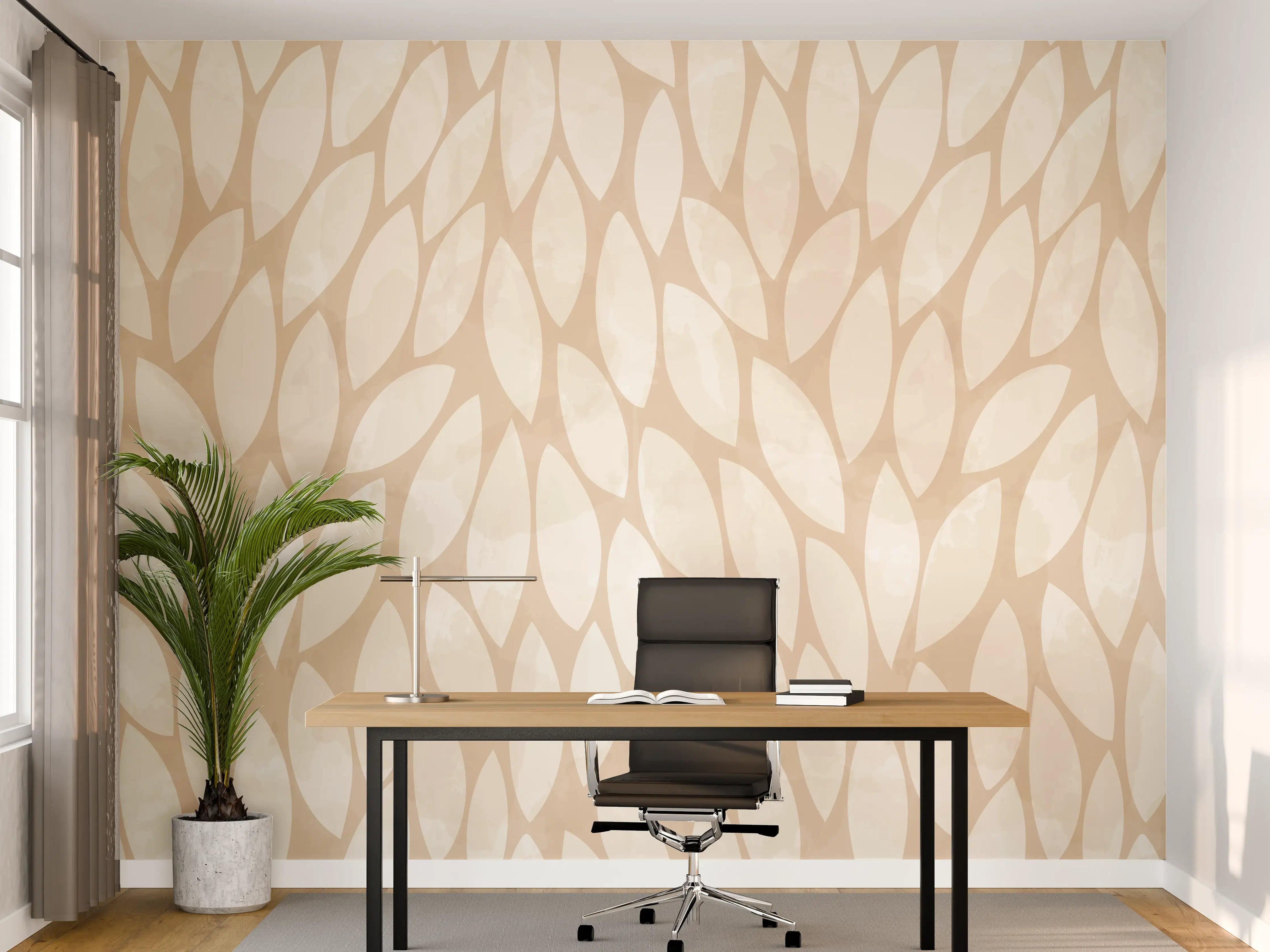 Büro Wandgestaltung - Graue Blätter Eleganz
