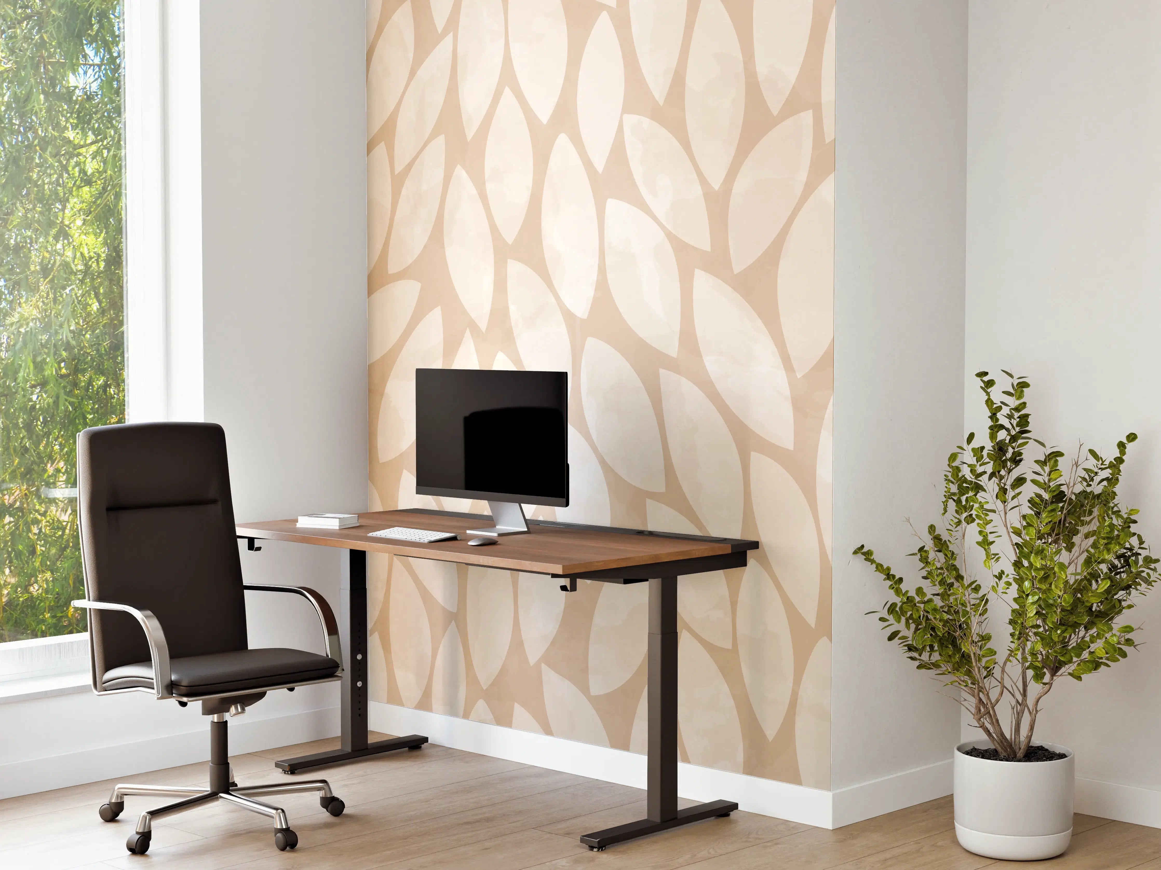 Büro Wandgestaltung - Graue Blätter Eleganz