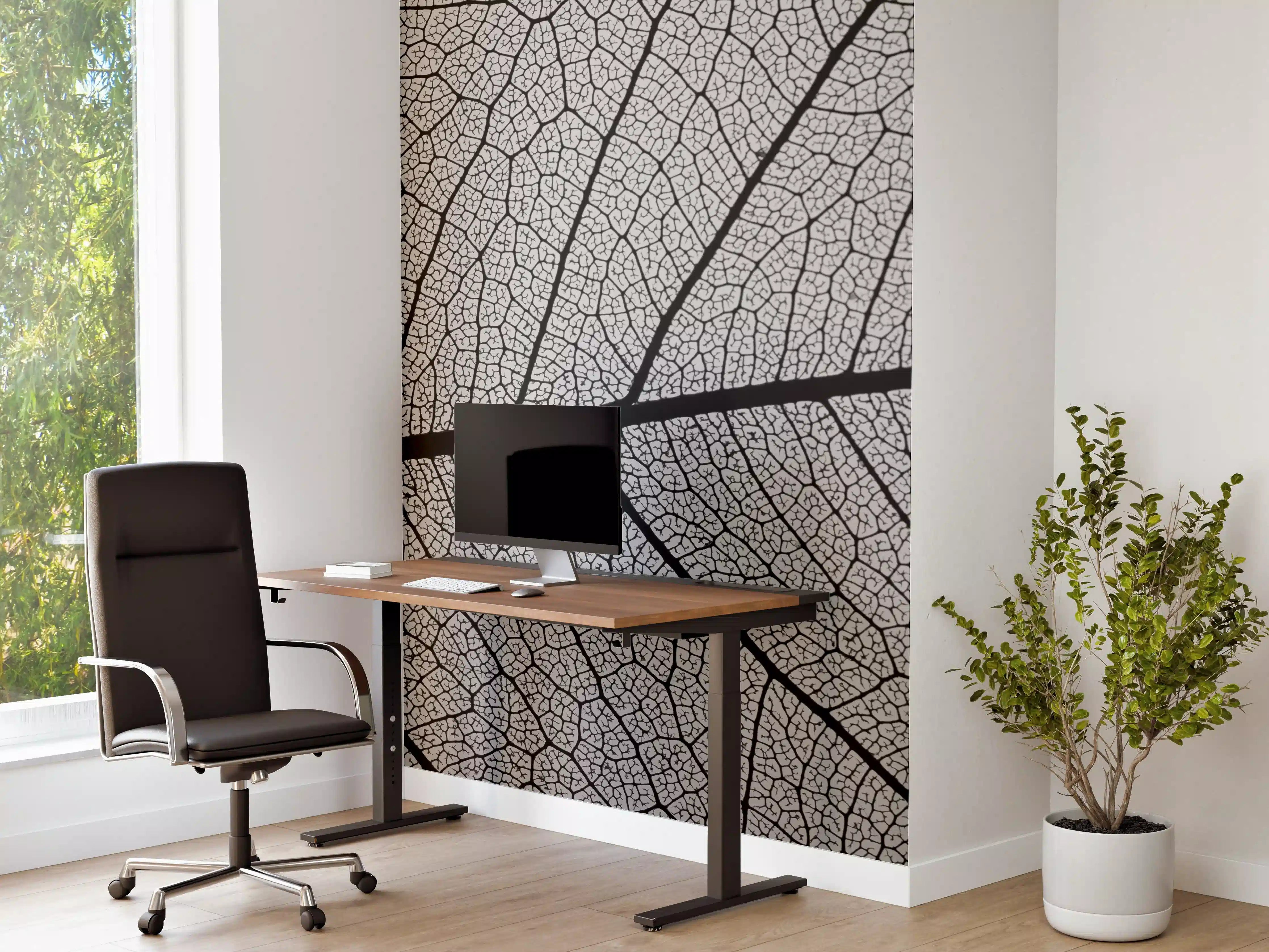 Büro Wandgestaltung - Graue Blätter mit feiner Linienstruktur