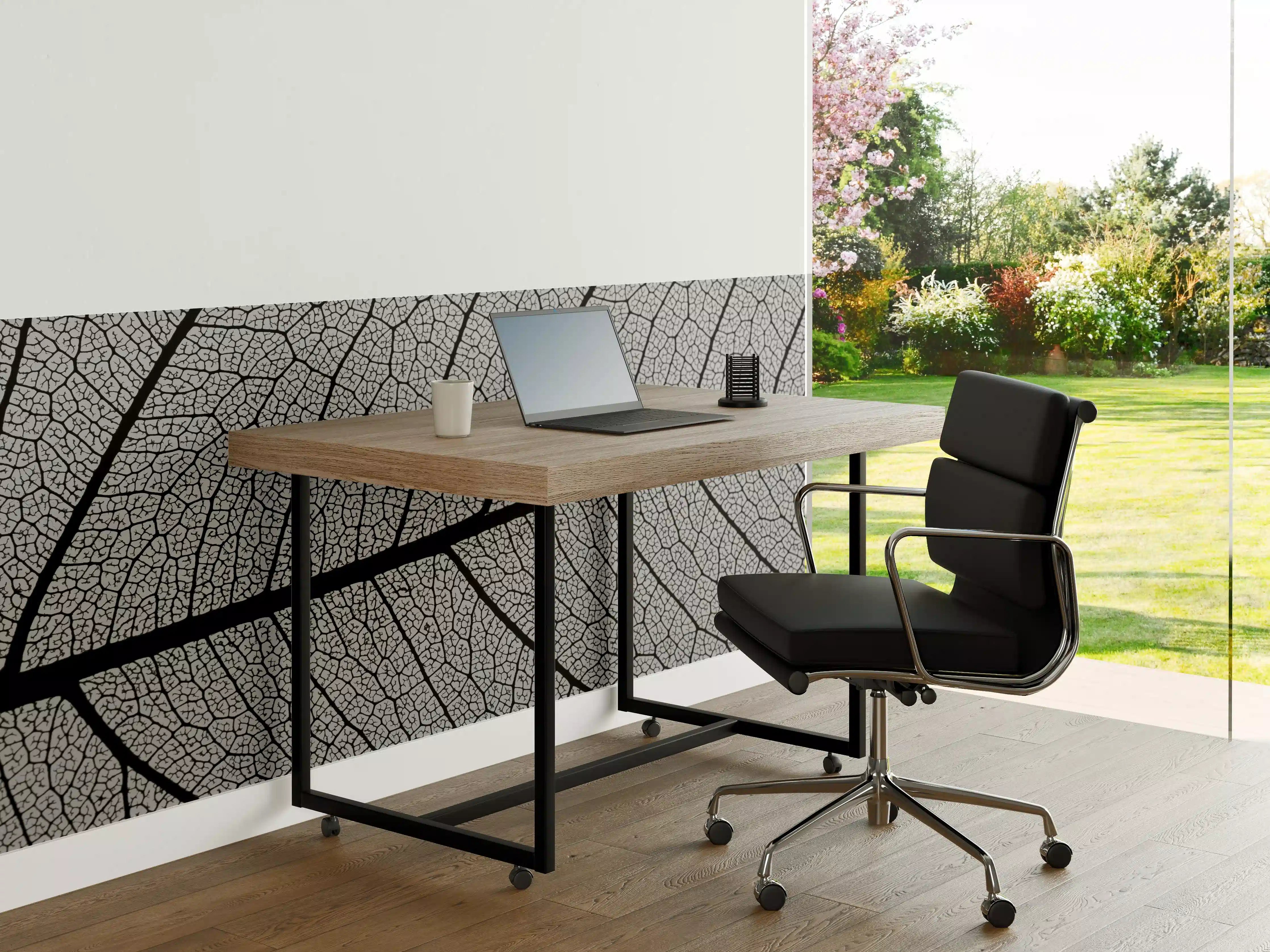 Büro Wandgestaltung - Graue Blätter mit feiner Linienstruktur