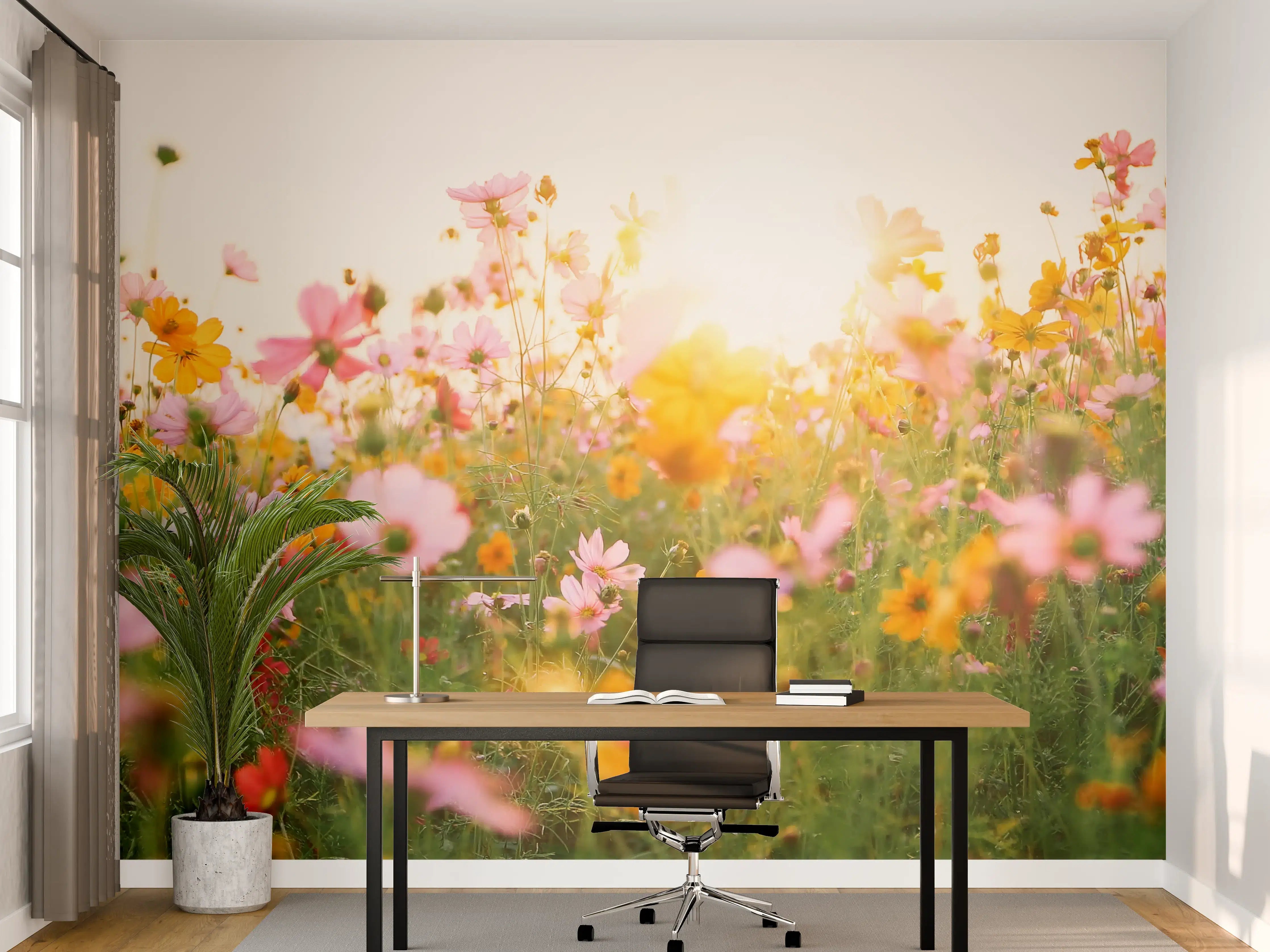Büro Wandgestaltung - Graue Blüten im Sonnenstrahl
