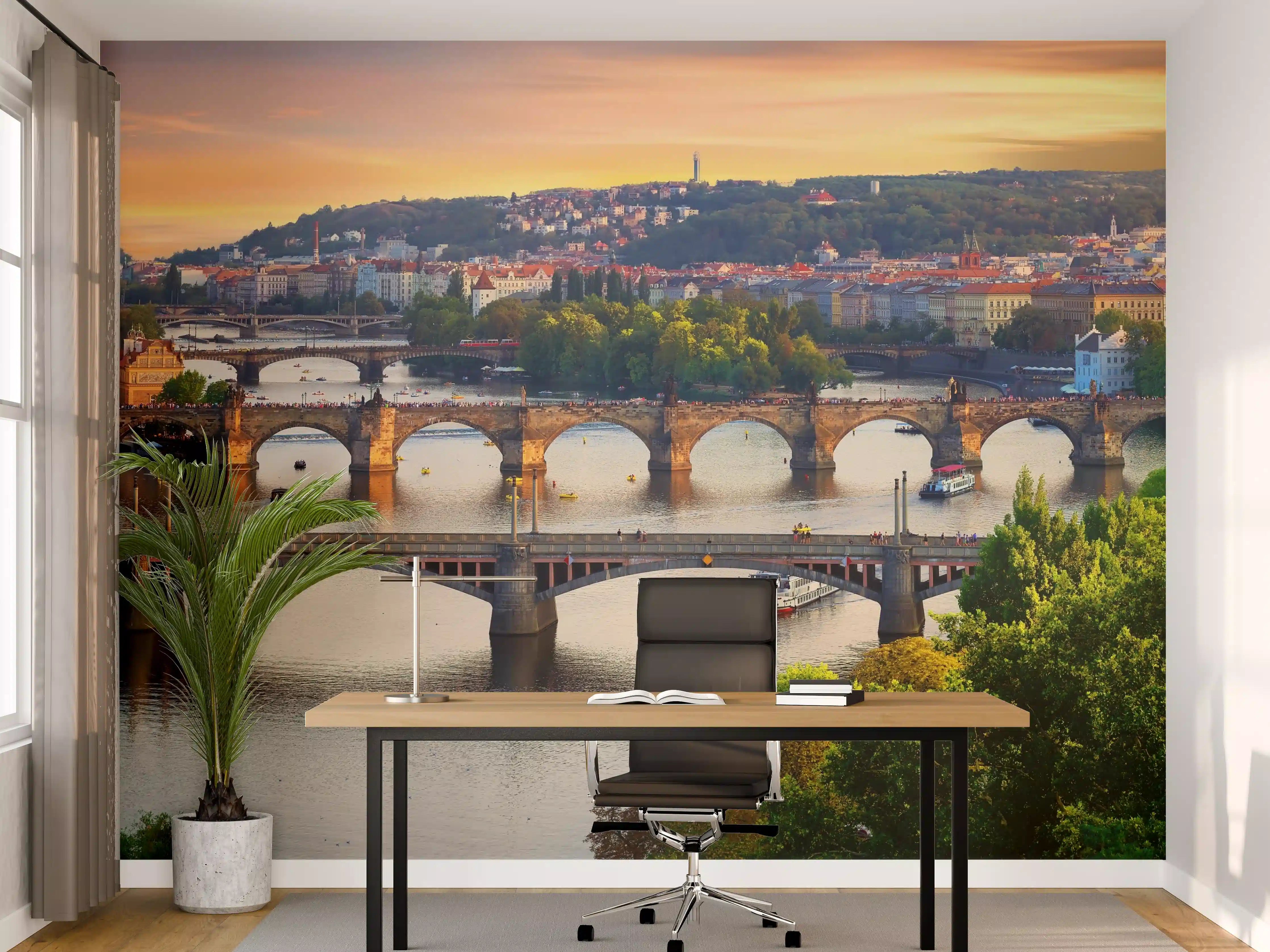 Büro Wandgestaltung - Graue Dämmerung über Stadt