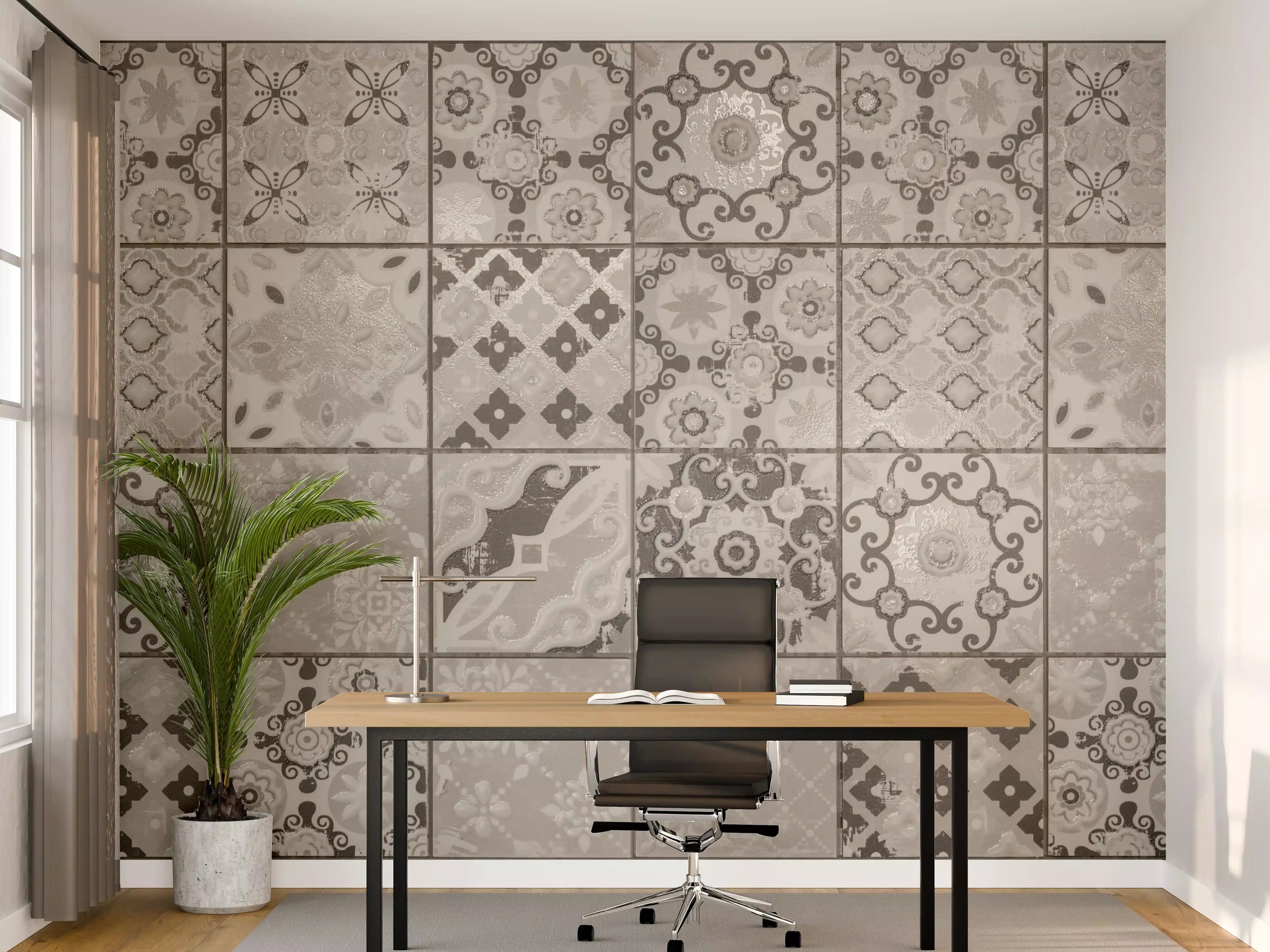 Büro Wandgestaltung - Graue Fliesenmuster