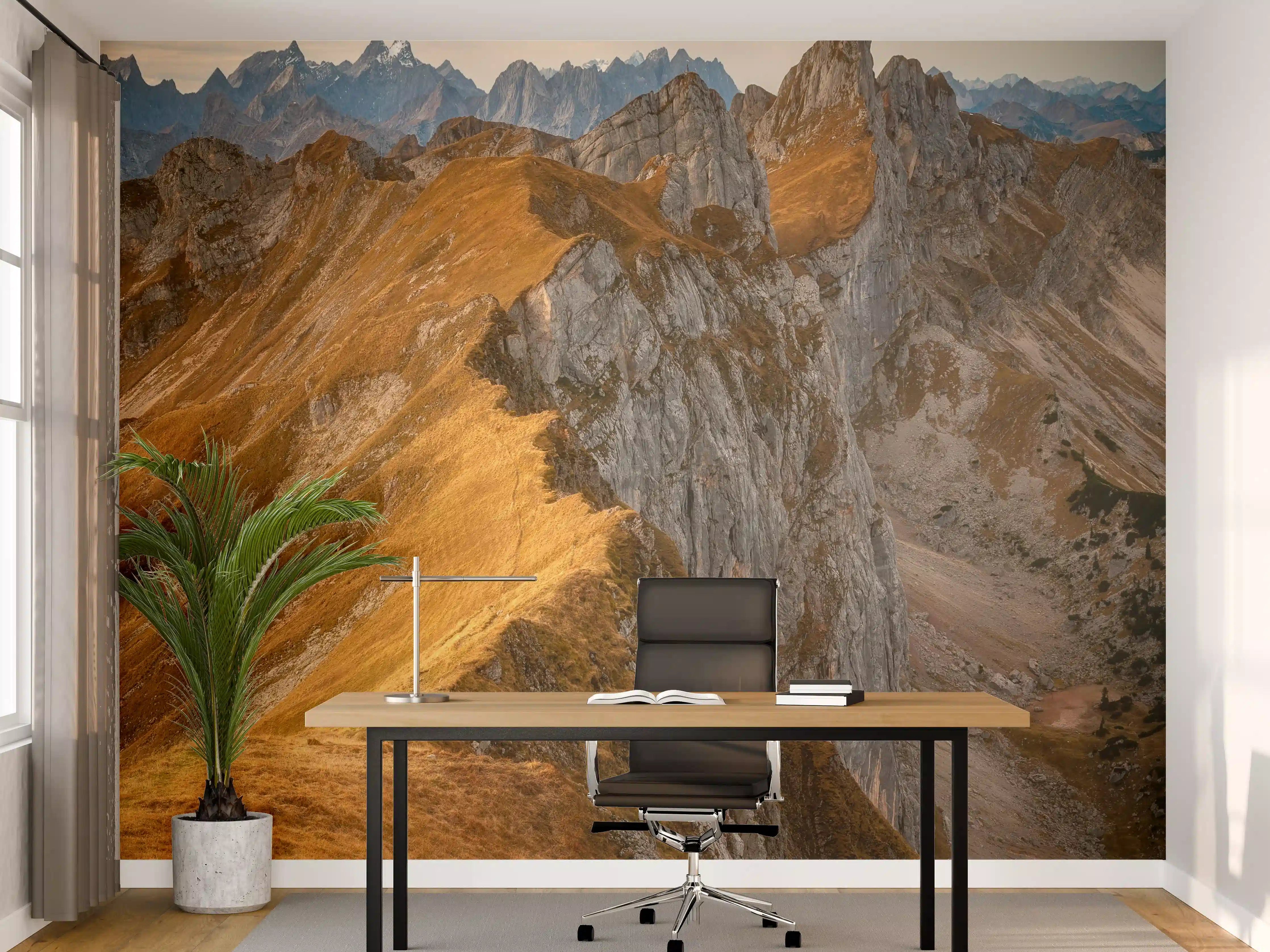 Büro Wandgestaltung - Graue Gipfel im goldenen Abend