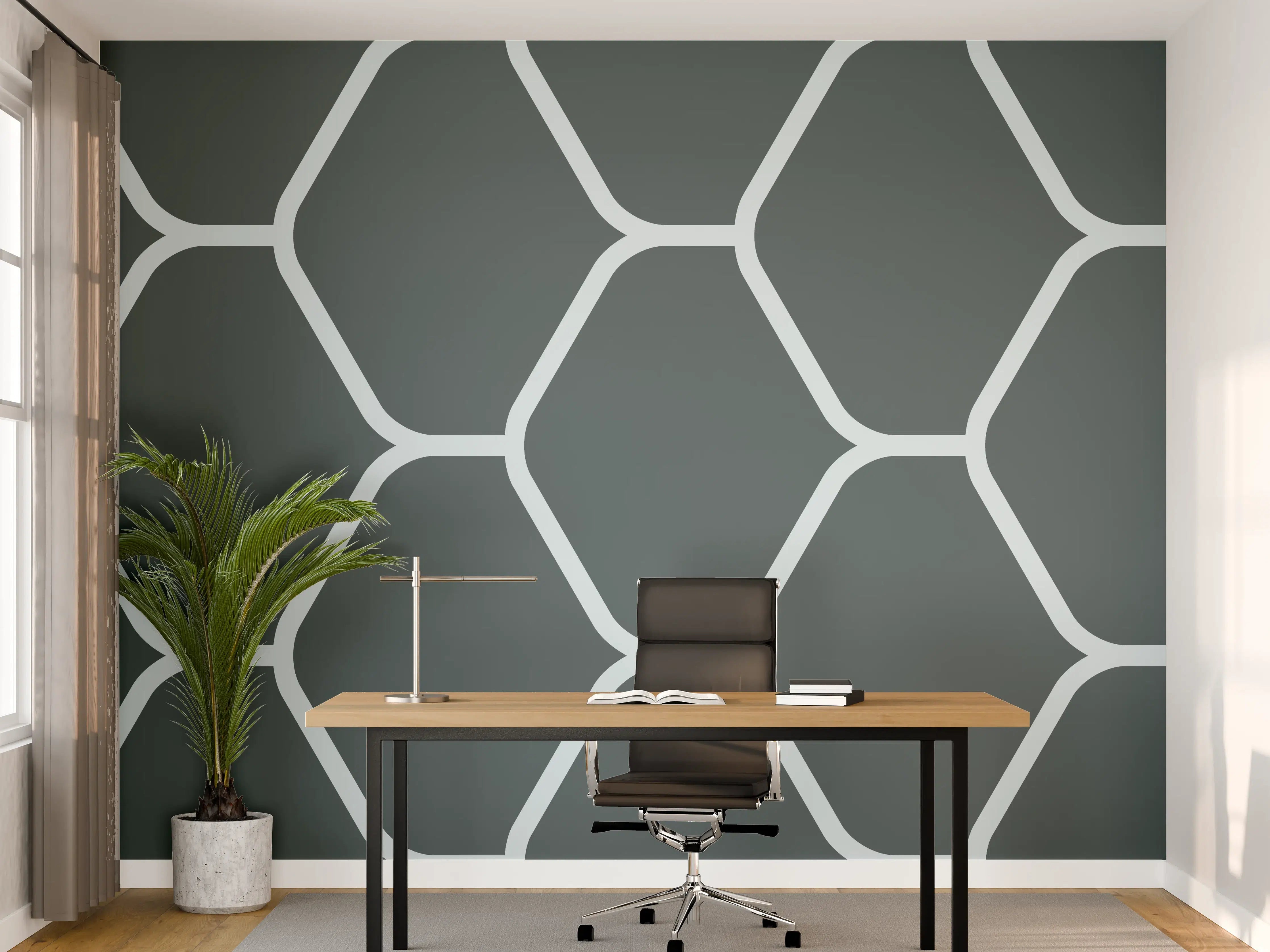 Büro Wandgestaltung - Graue Hexagon-Muster Tapete
