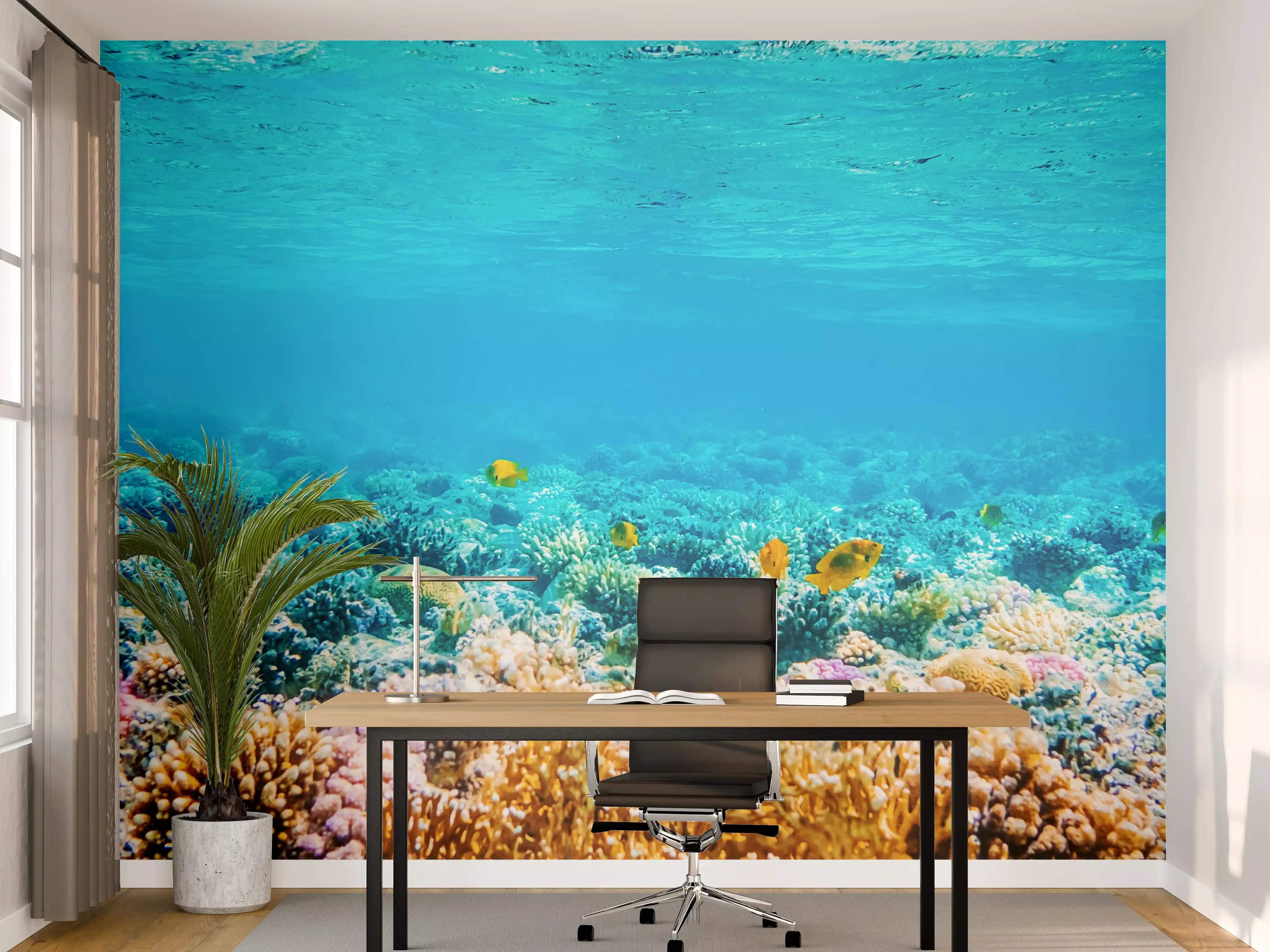 Büro Wandgestaltung - Graue Korallenwelten unter Wasser