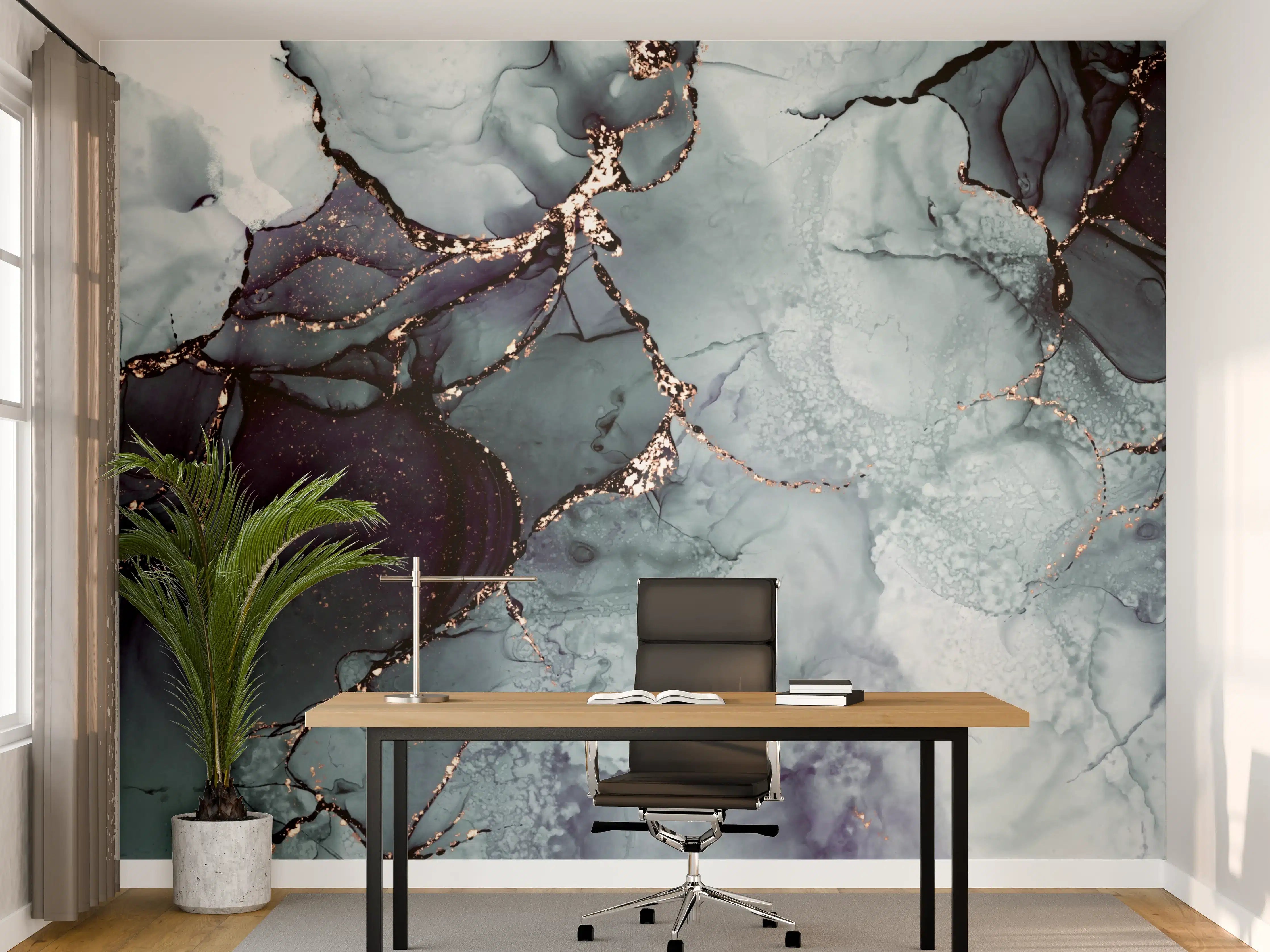 Büro Wandgestaltung - Graue Marmor-Textur mit Golddetails