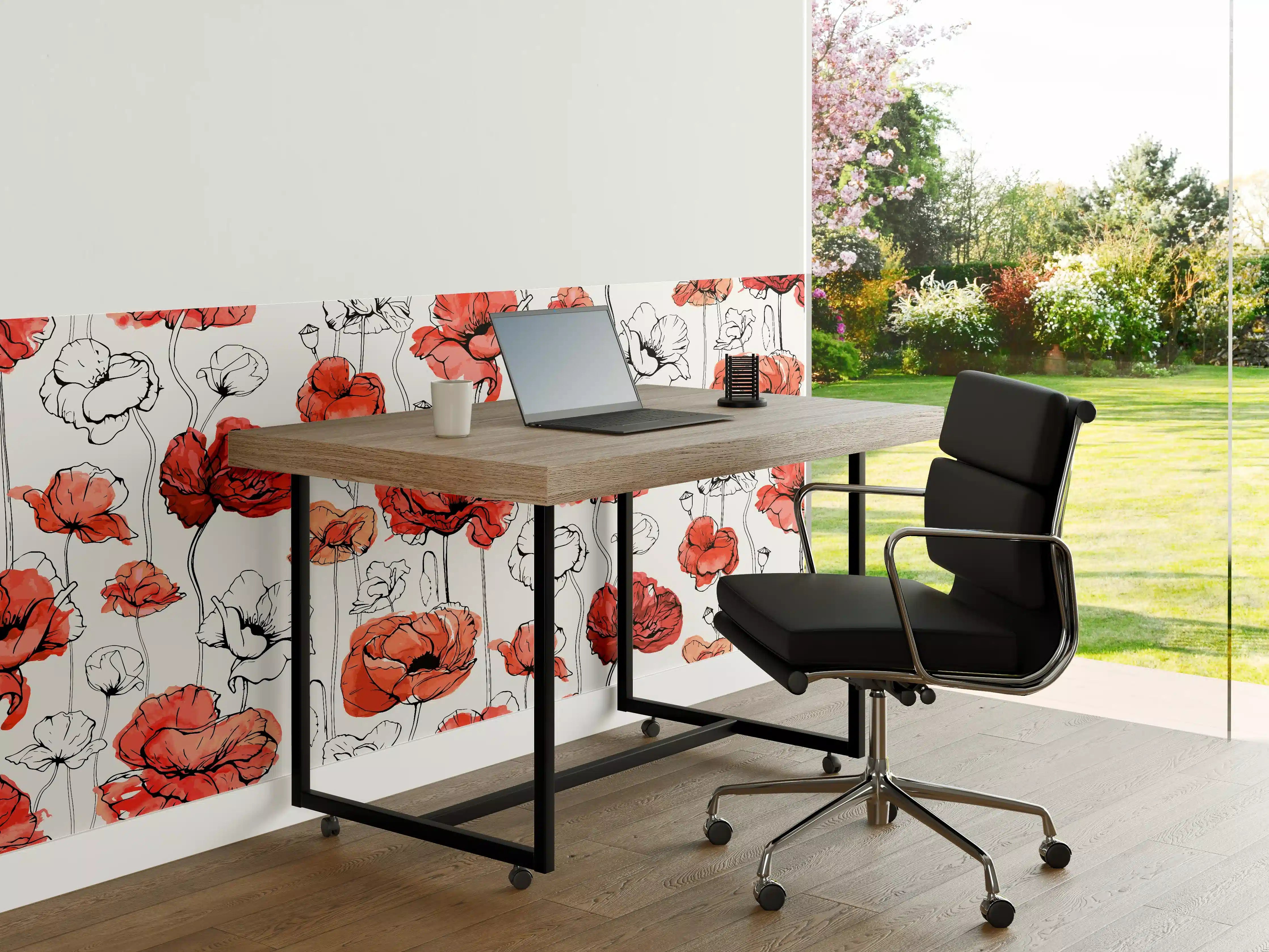 Büro Wandgestaltung - Graue Mohnblumen auf hellem Grund