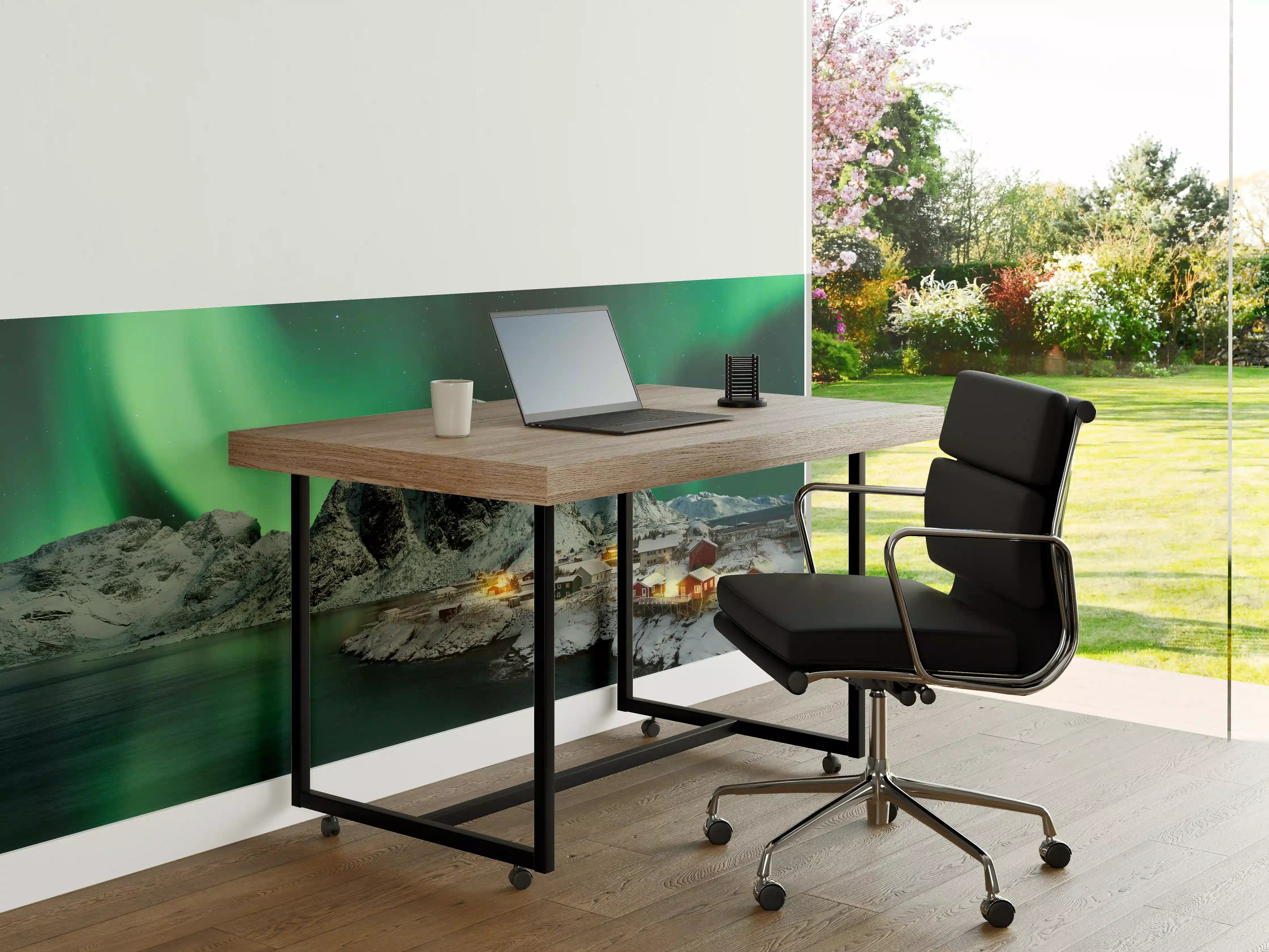 Büro Wandgestaltung - Graue Nordlichter im Winterdorf