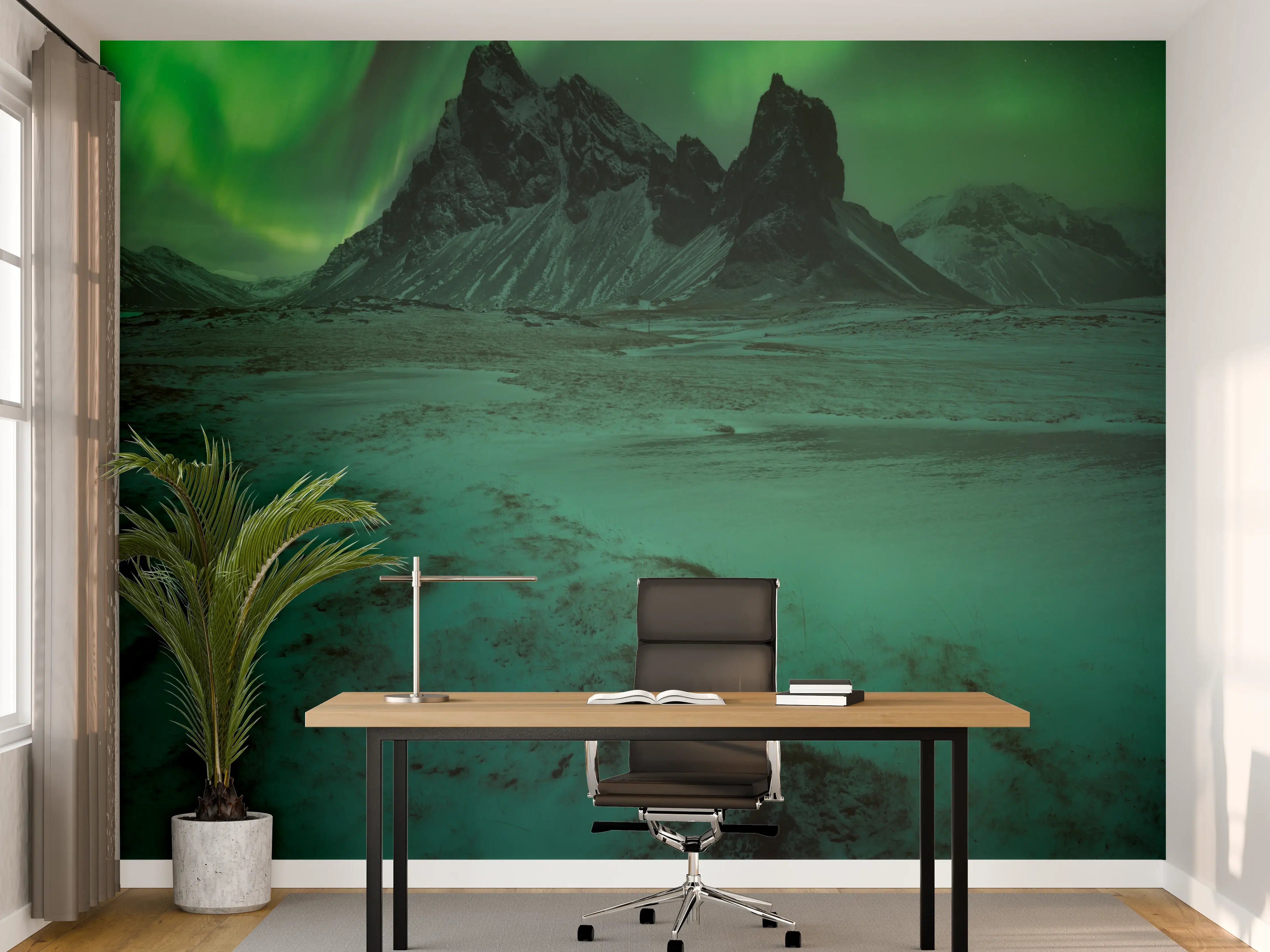 Büro Wandgestaltung - Graue Nordlichter über Eisbergen