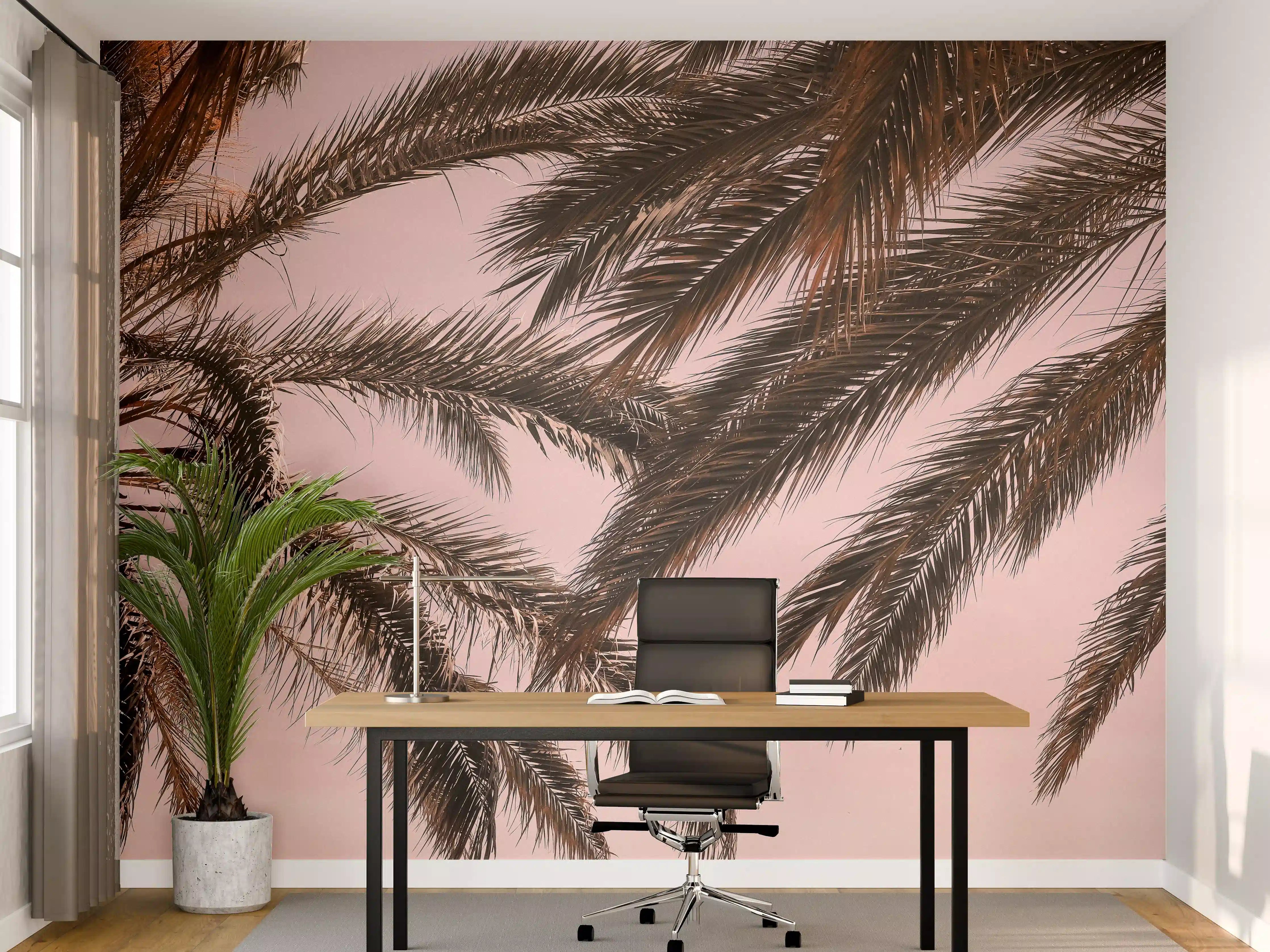 Büro Wandgestaltung - Graue Palmen im Abendlicht