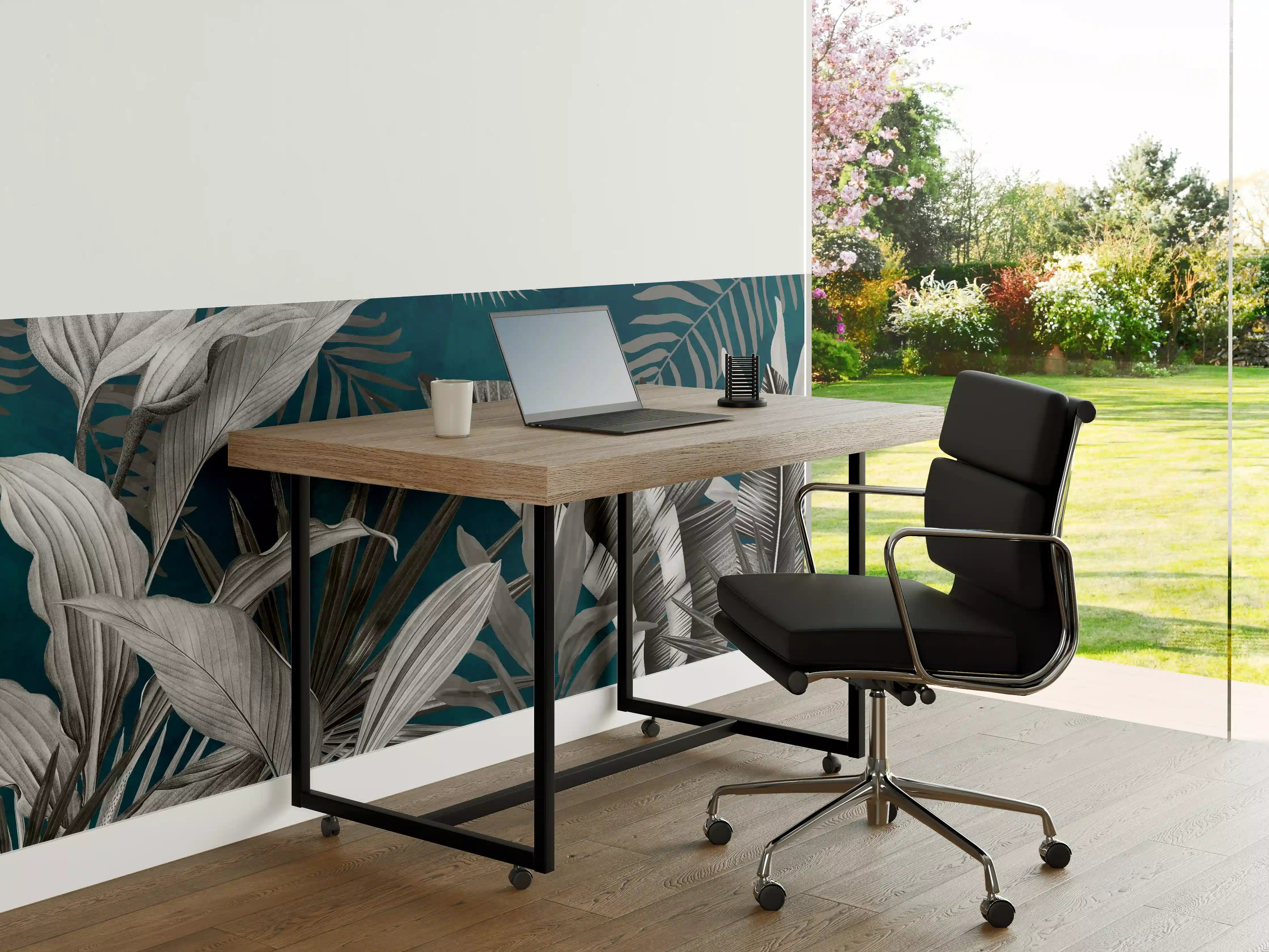 Büro Wandgestaltung - Graue Pflanzen auf blauem Hintergrund