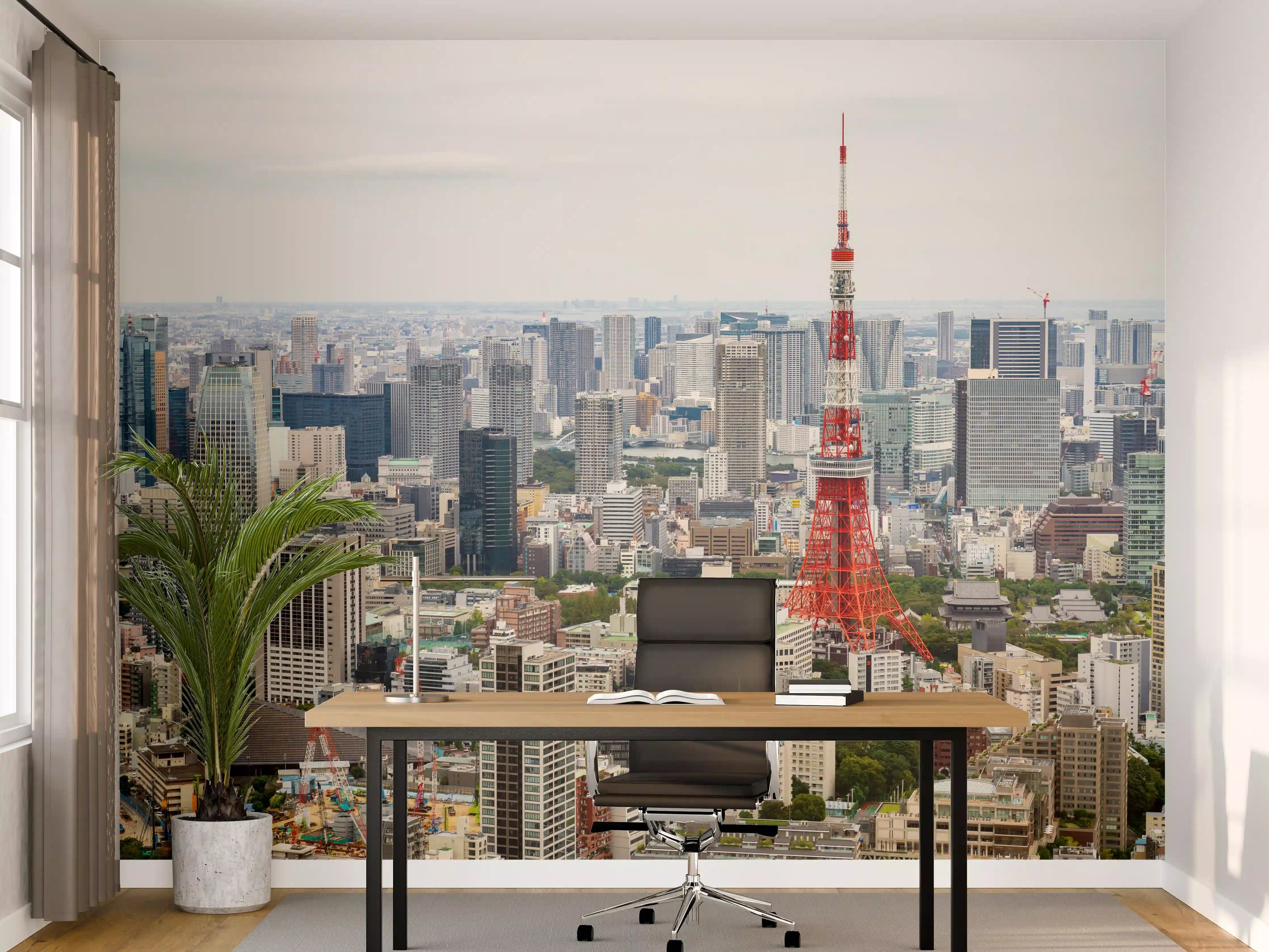 Büro Wandgestaltung - Graue Skyline mit Tokyo Tower