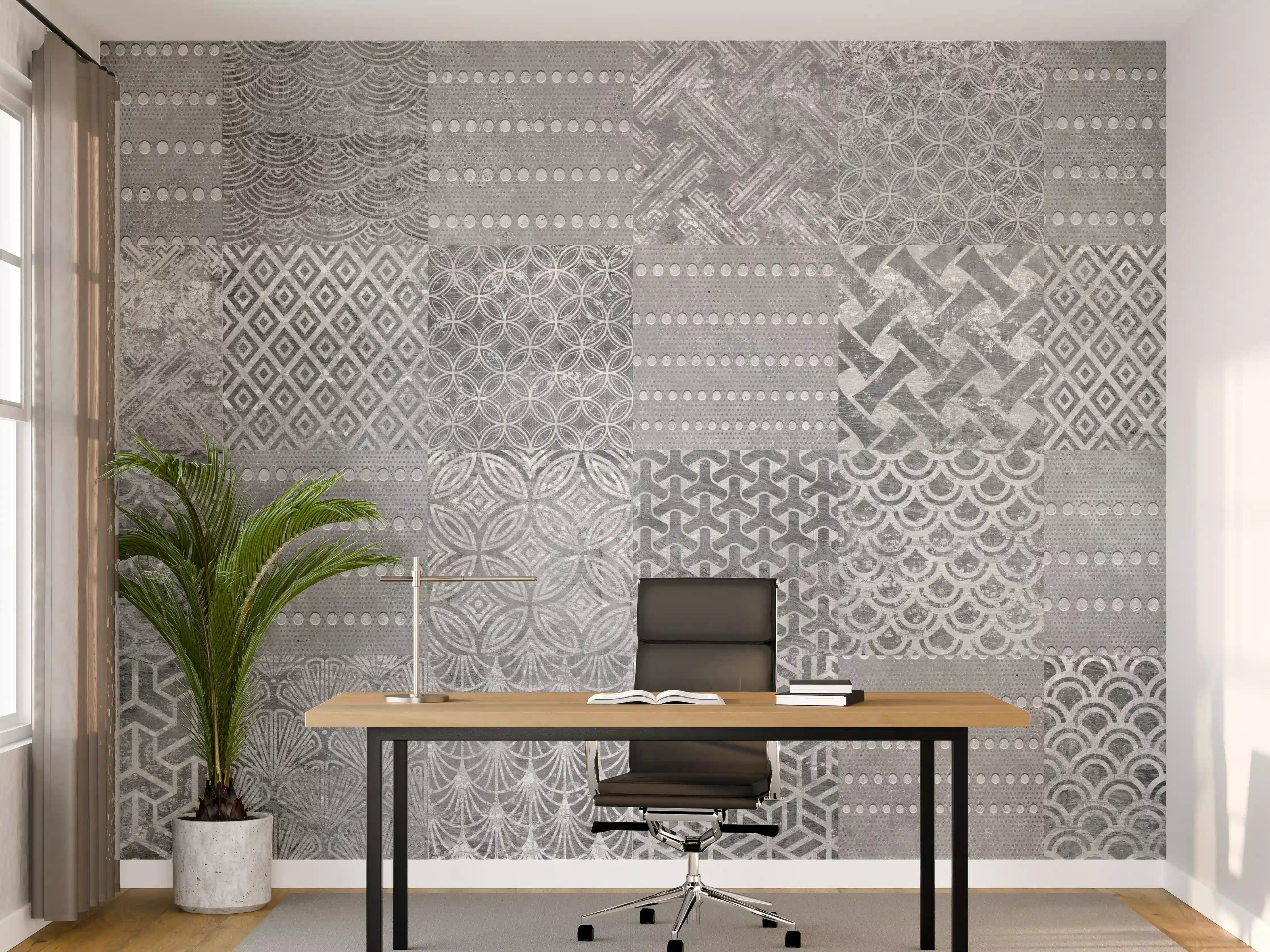 Büro Wandgestaltung - Graue Vintage Fliesenmuster