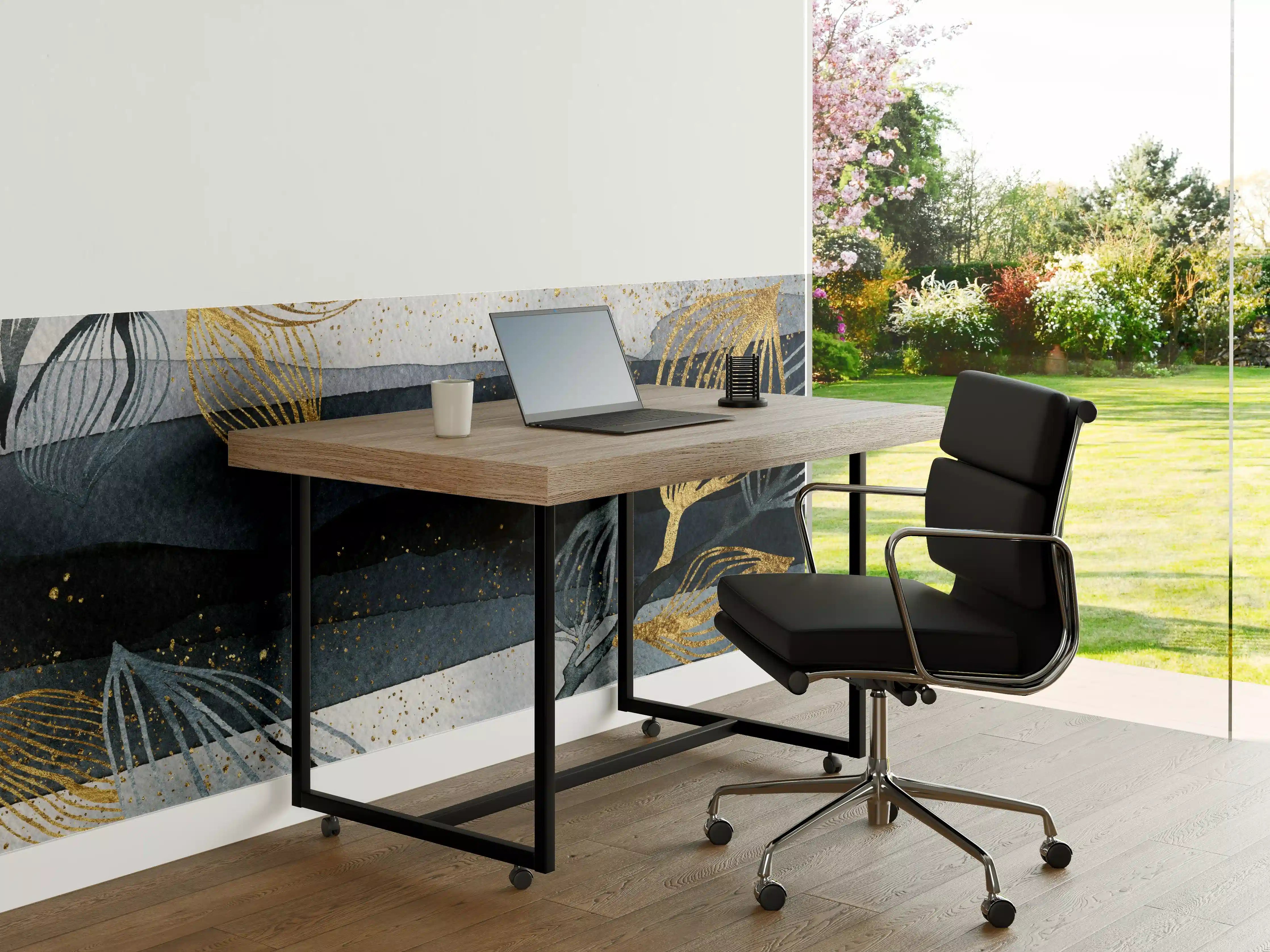 Büro Wandgestaltung - Graue Wasserfarben-Komposition in Blau und Gold