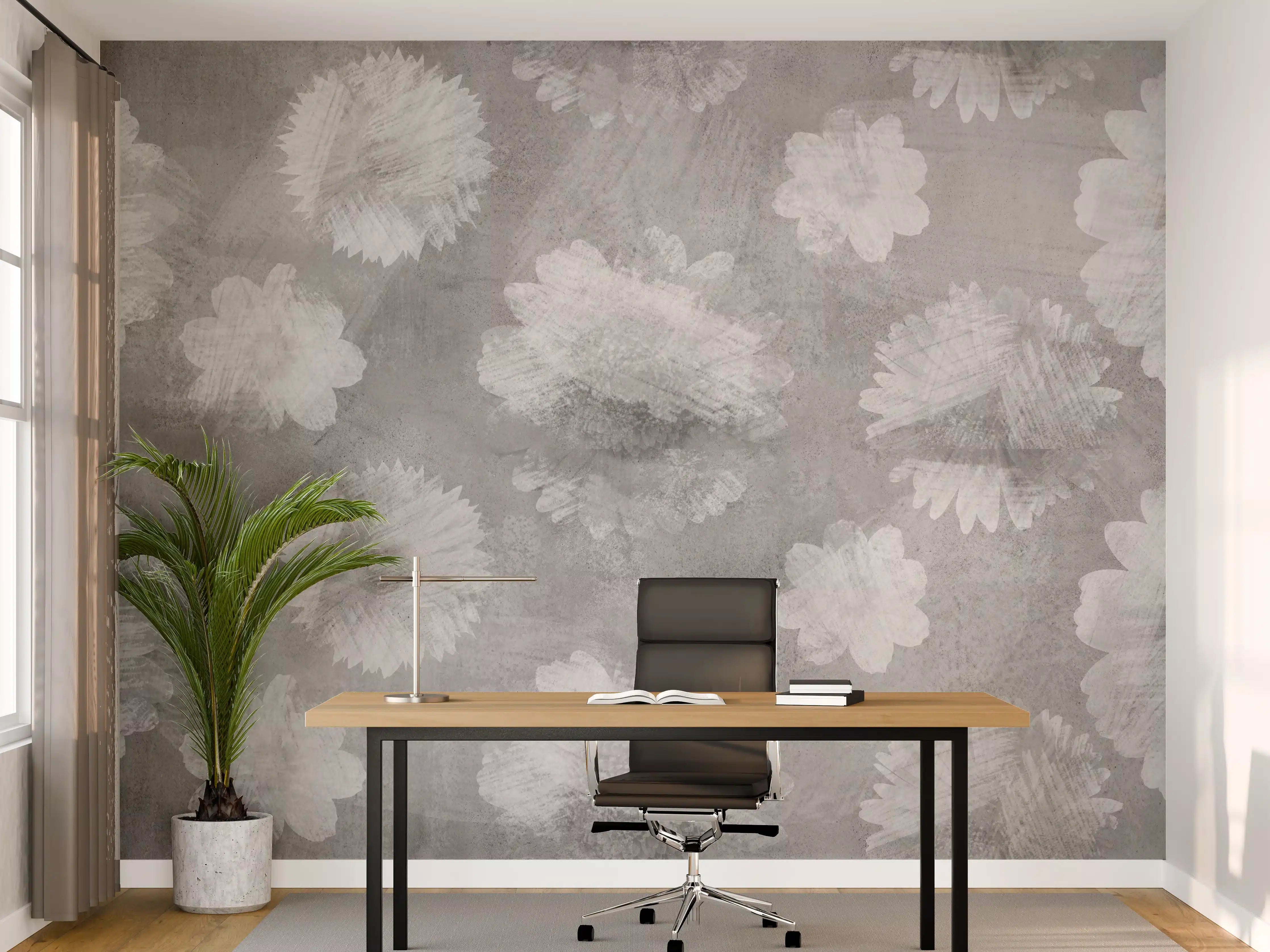 Büro Wandgestaltung - Graue Zement Wand mit weißem Blumenmuster