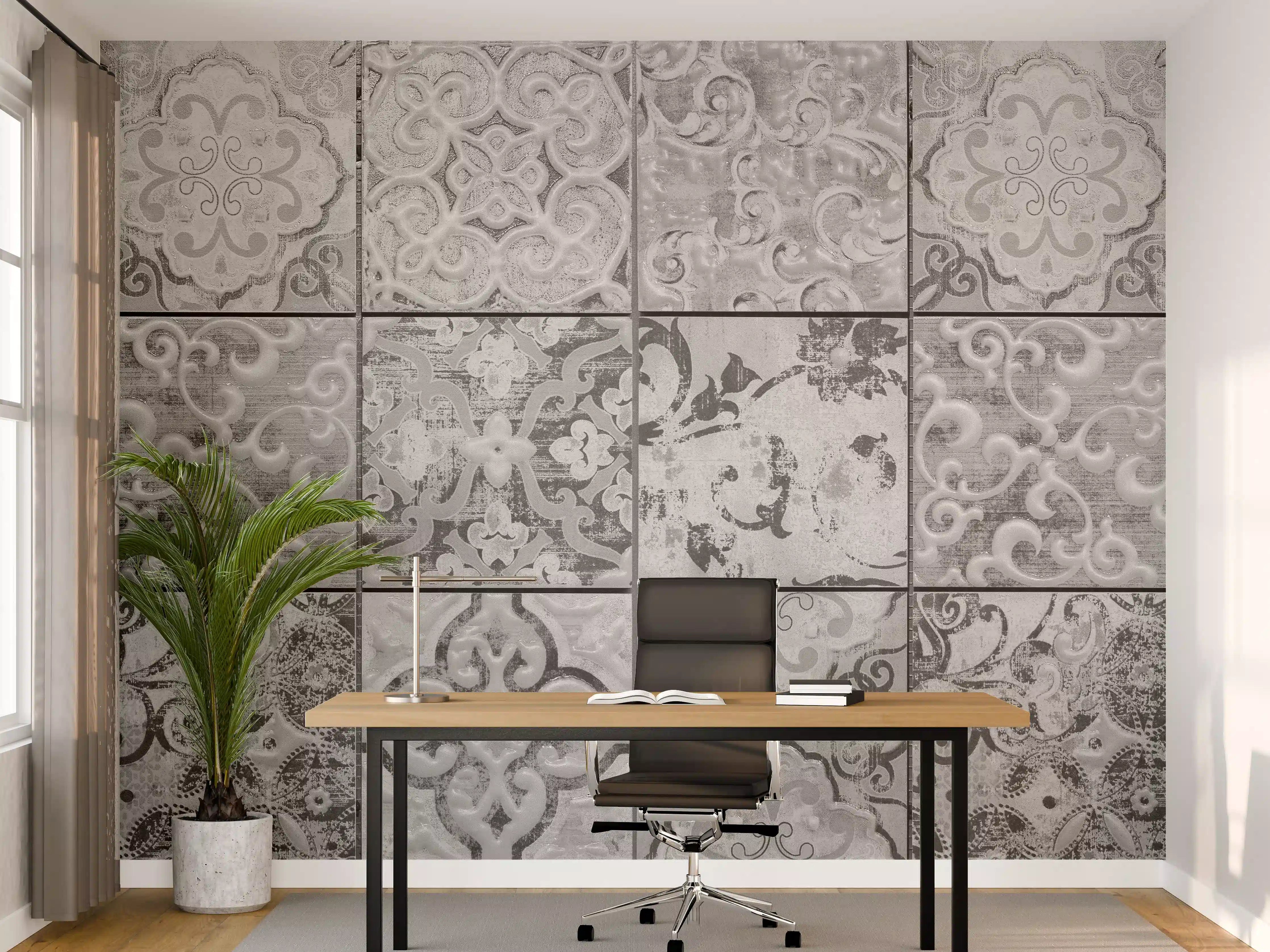 Büro Wandgestaltung - Graue rechteckige Vintage Zementwand
