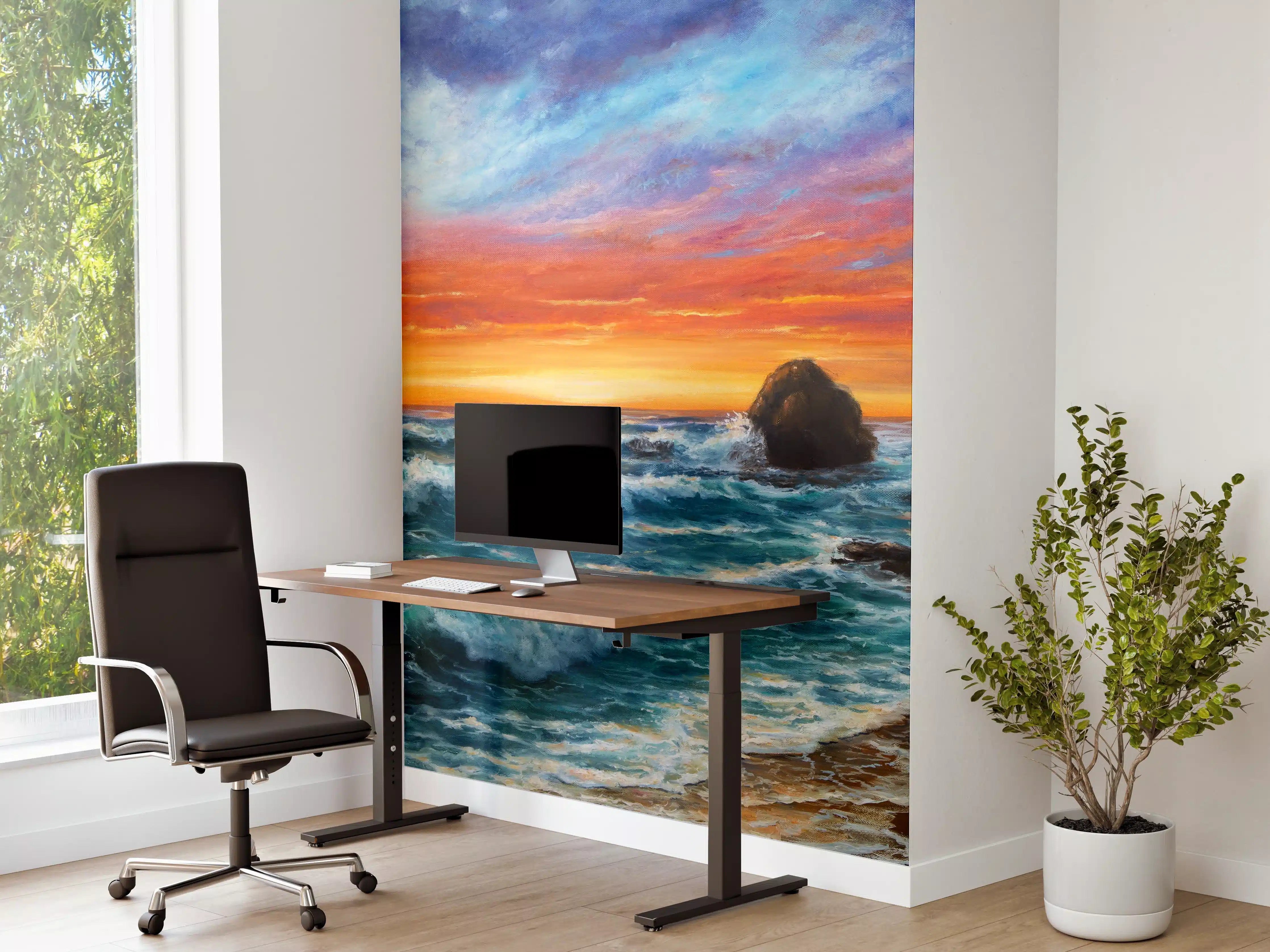 Büro Wandgestaltung - Grauer Abend am Meeresfelsen