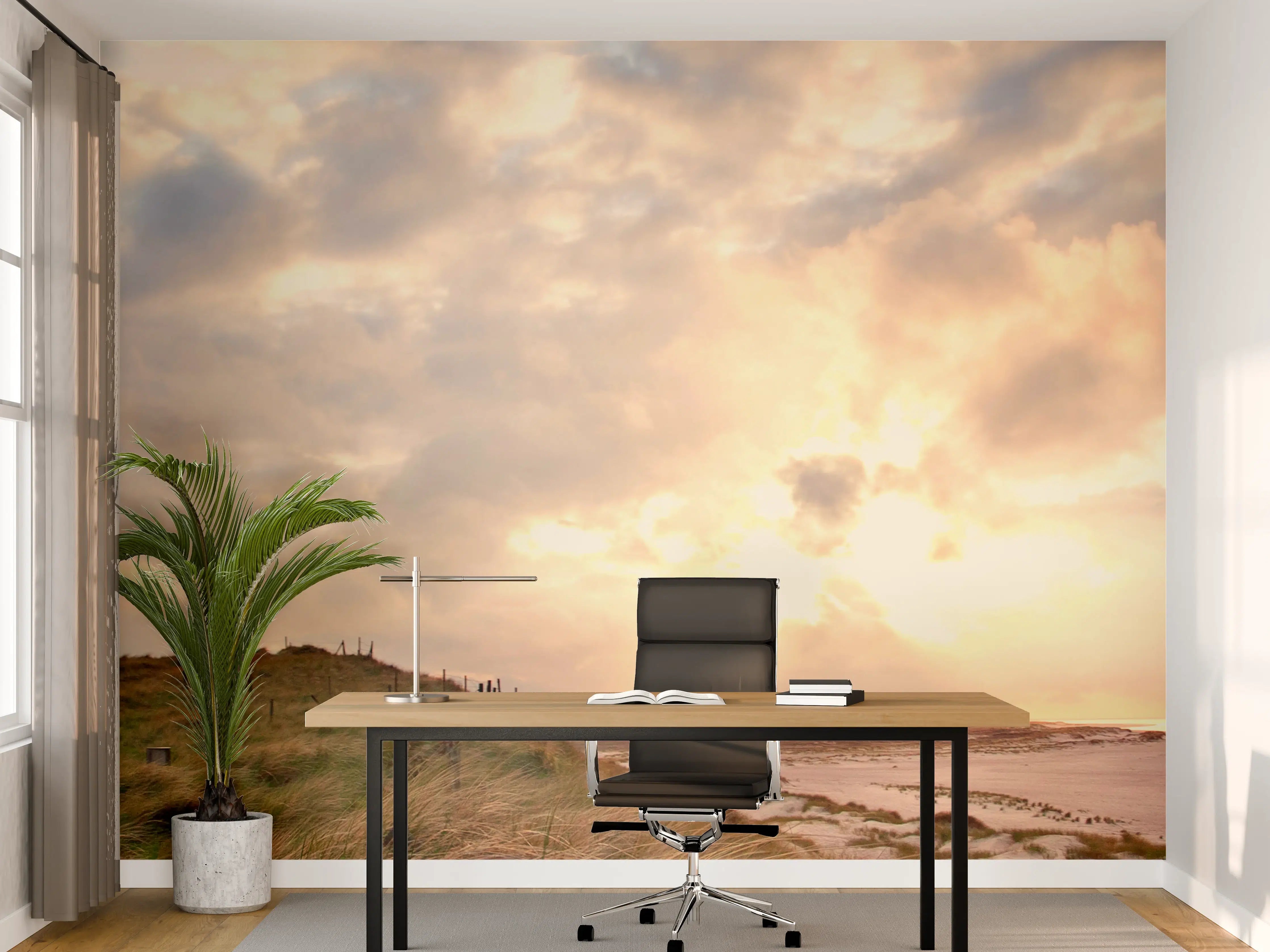 Büro Wandgestaltung - Grauer Leuchtturm im goldenen Abend