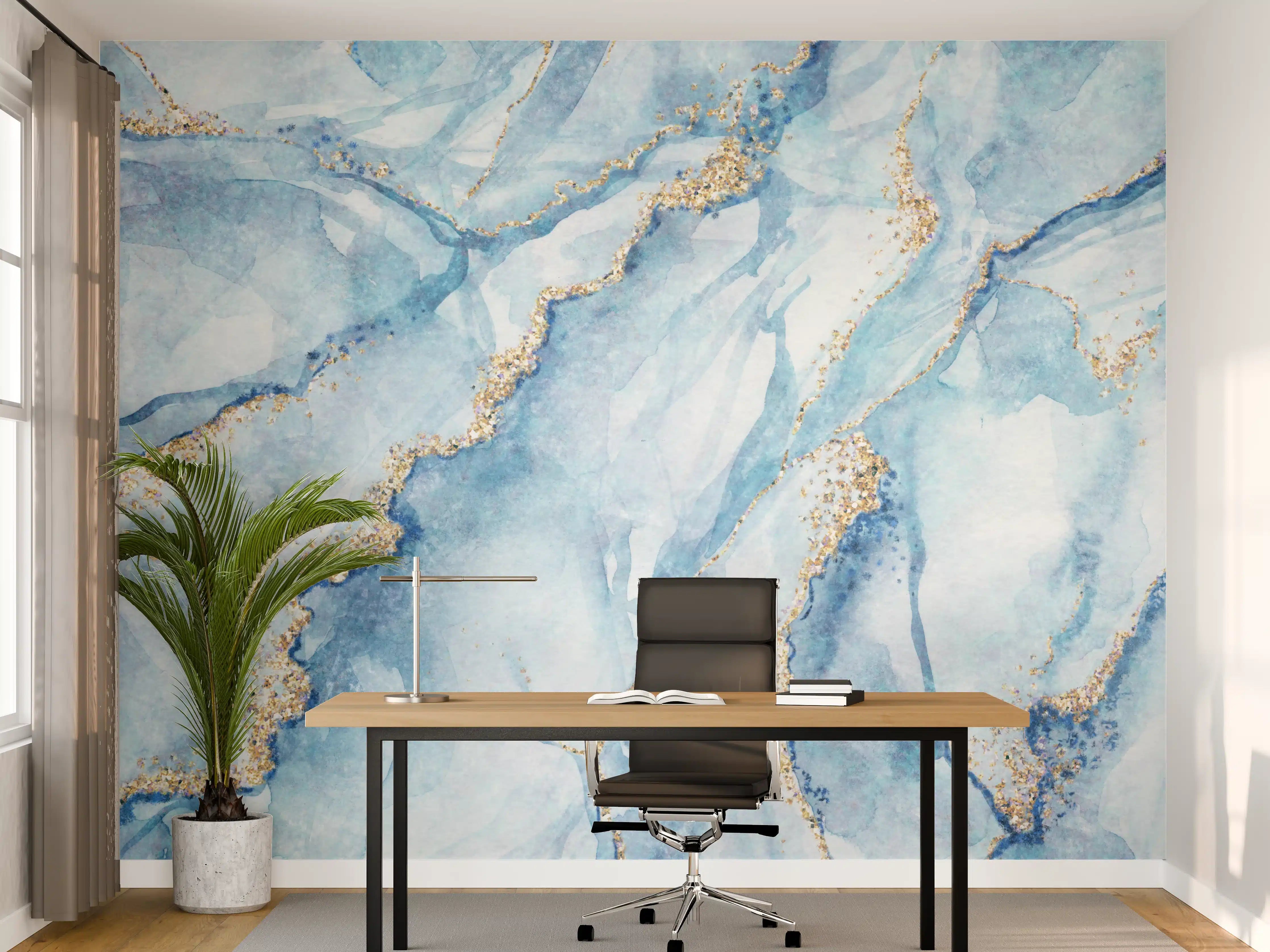 Büro Wandgestaltung - Grauer Marmor-Schimmer mit Goldakzenten