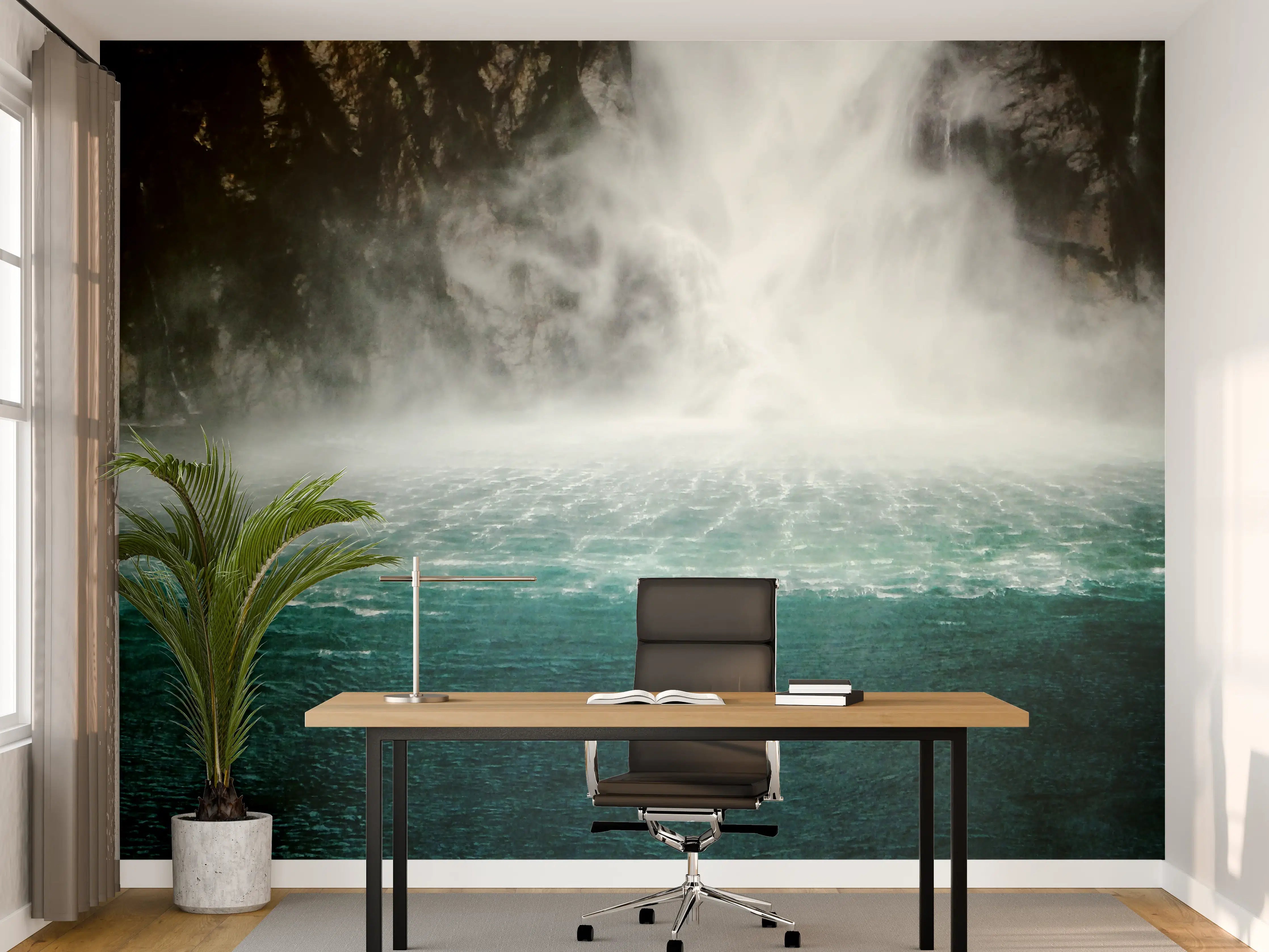 Büro Wandgestaltung - Grauer Wasserfall im Naturschein