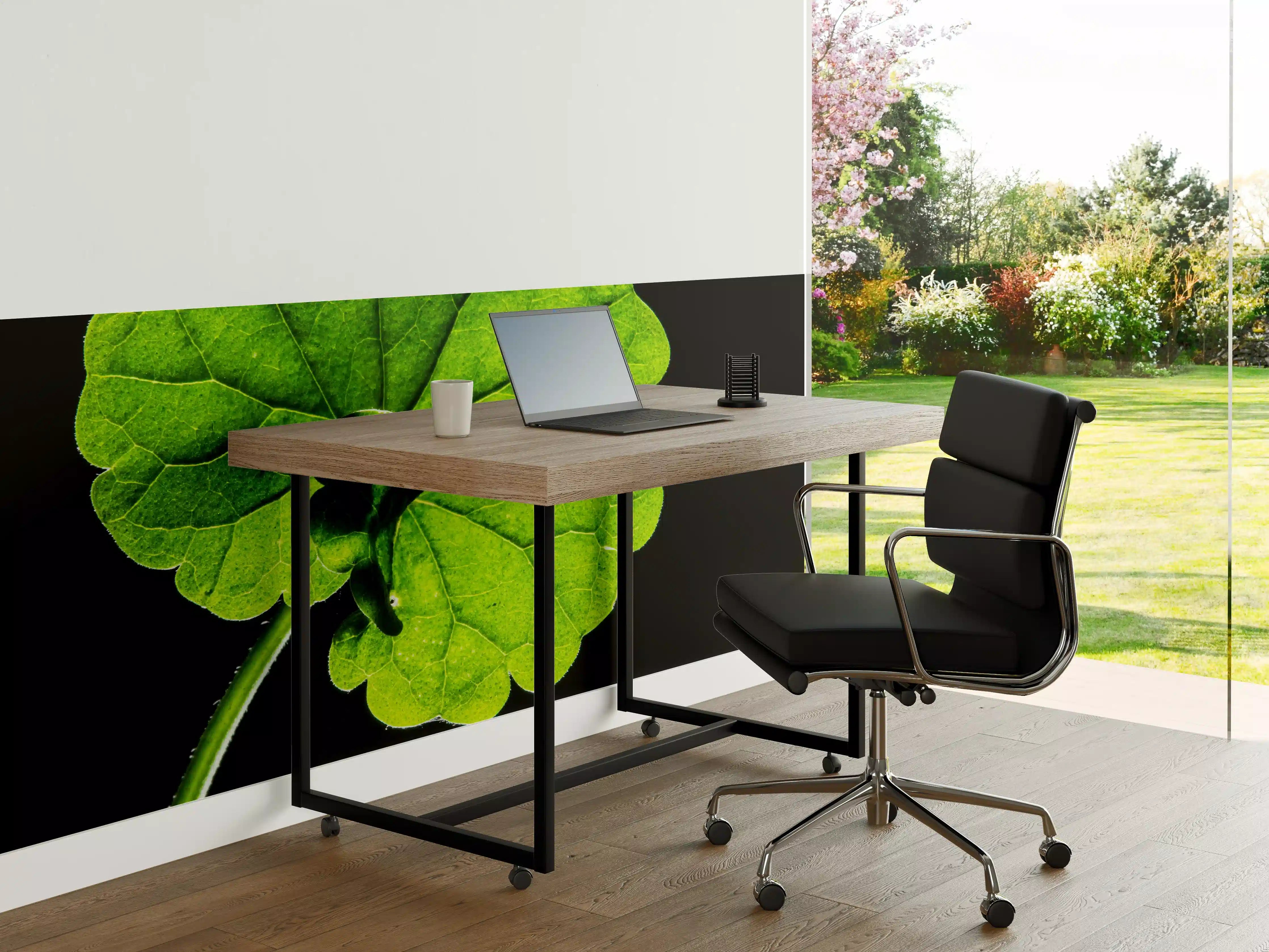 Büro Wandgestaltung - Graues Blattsilhouette auf dunklem Grund