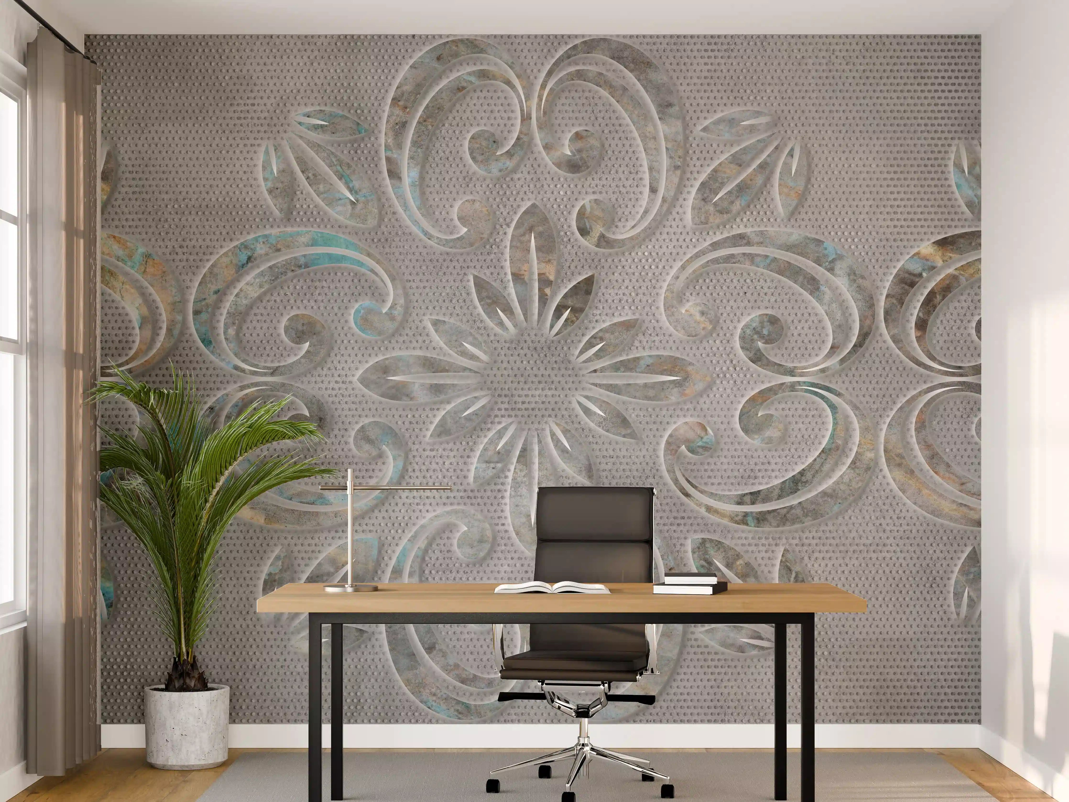 Büro Wandgestaltung - Graues Ornamentmuster - Zementwandtextur