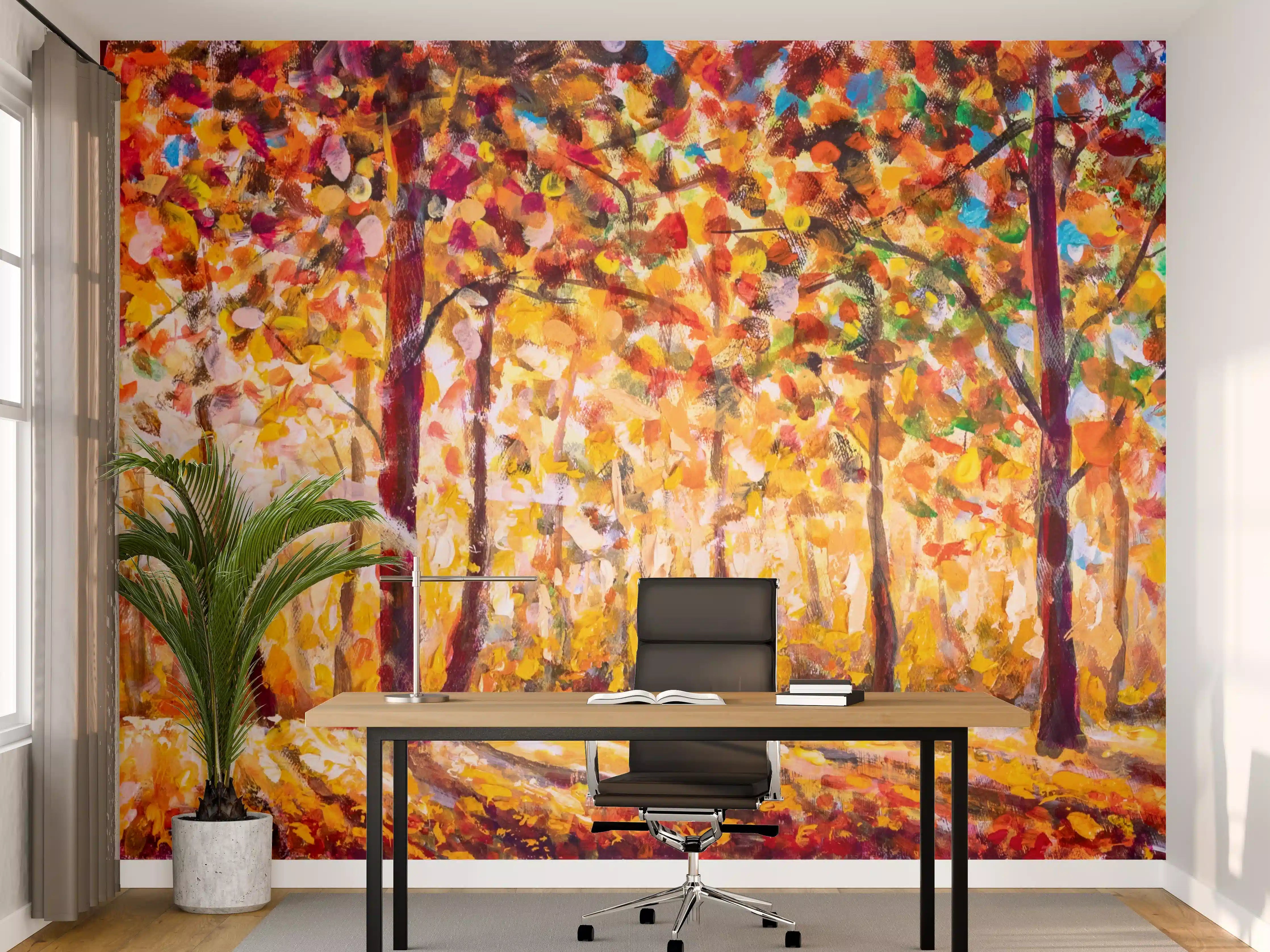 Büro Wandgestaltung - Grauweiniger Herbstwald