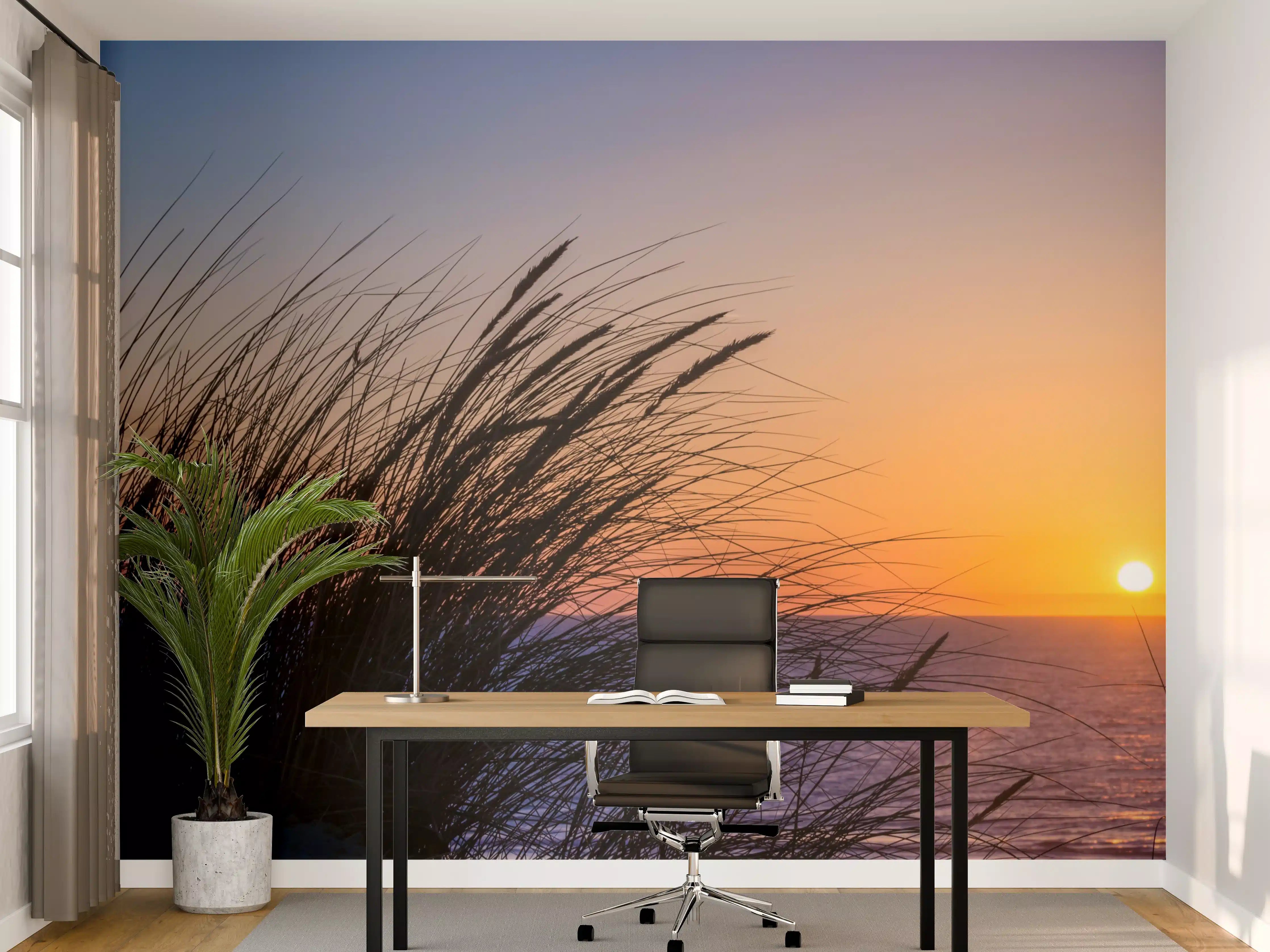 Büro Wandgestaltung - Grauweiser Sonnenuntergang am Wasser