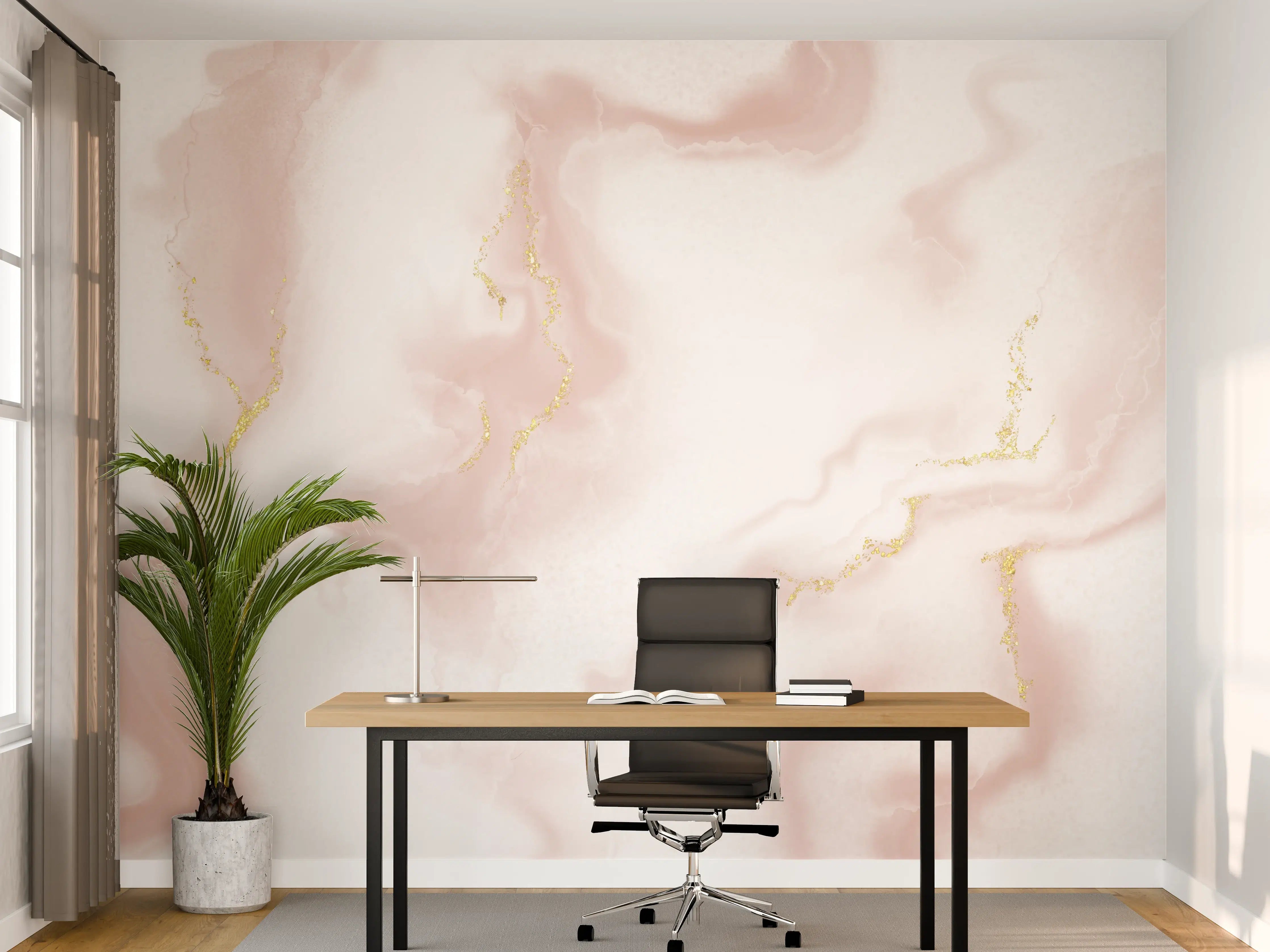 Büro Wandgestaltung - Grauweißer Marmor mit Goldakzenten