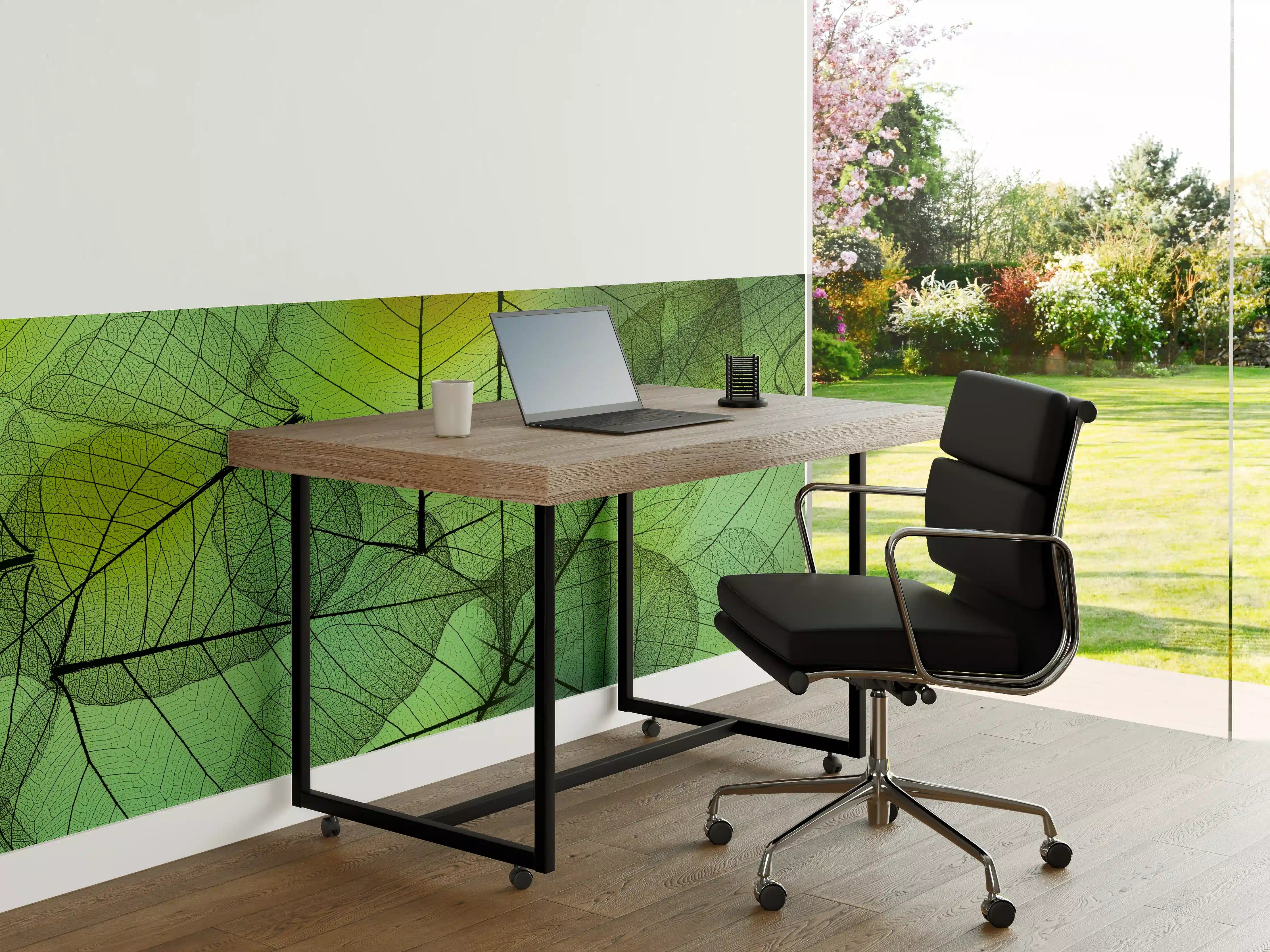 Büro Wandgestaltung - Grün-Gelbe Blattstruktur Makro