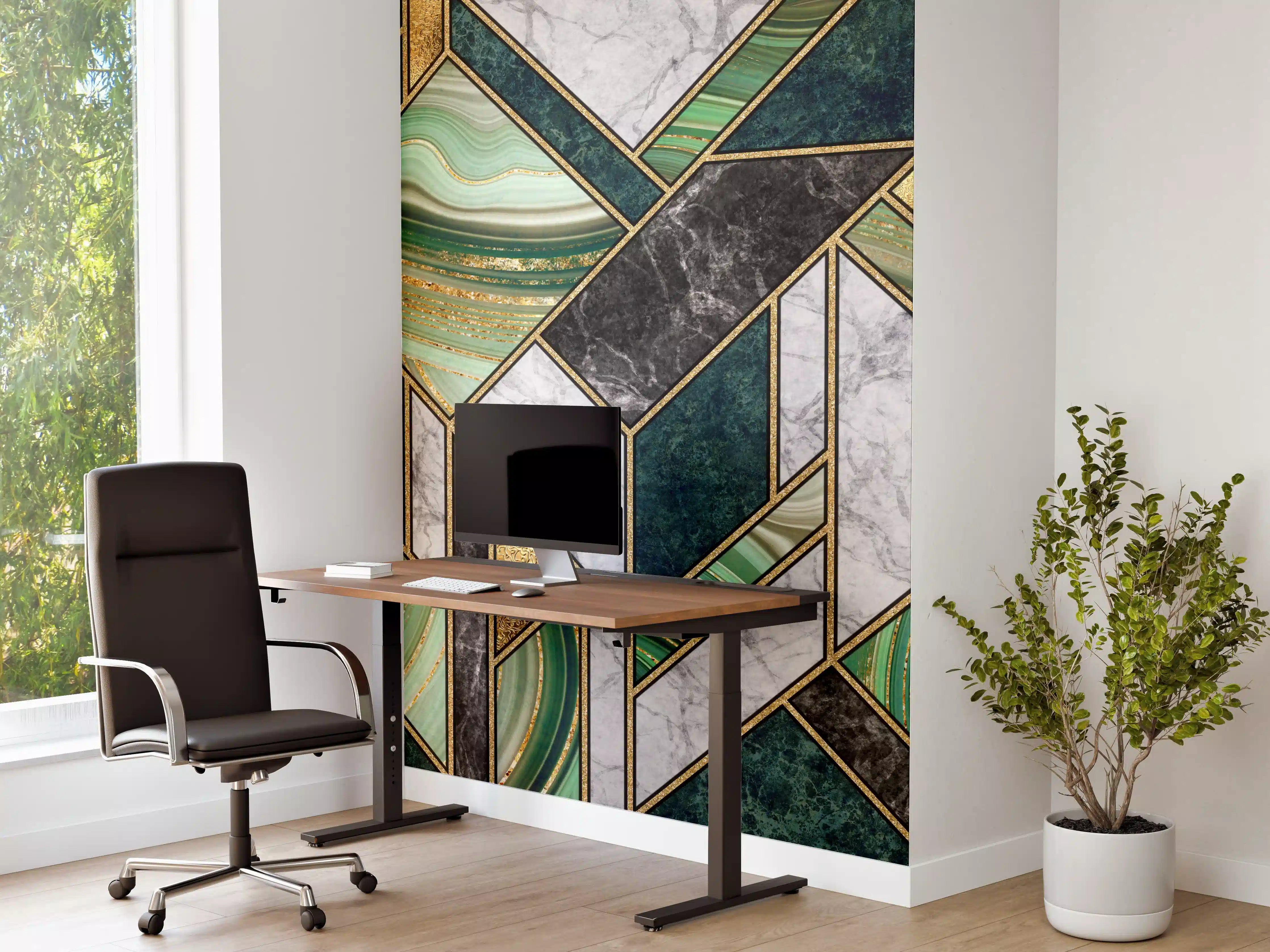 Büro Wandgestaltung - Grün-Goldene Marmormosaik Textur