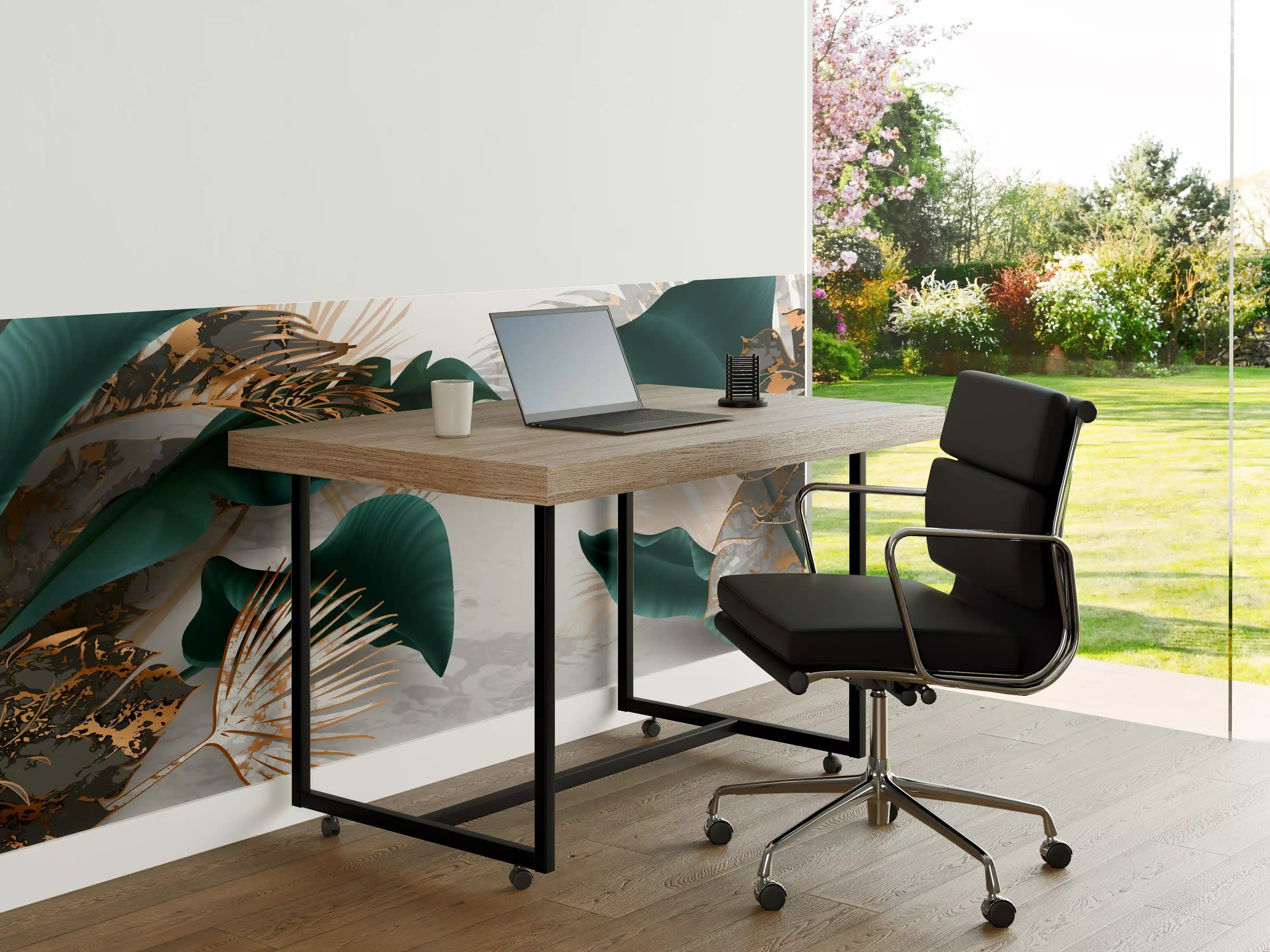 Büro Wandgestaltung - Grün-Goldene Pflanzenmusterung