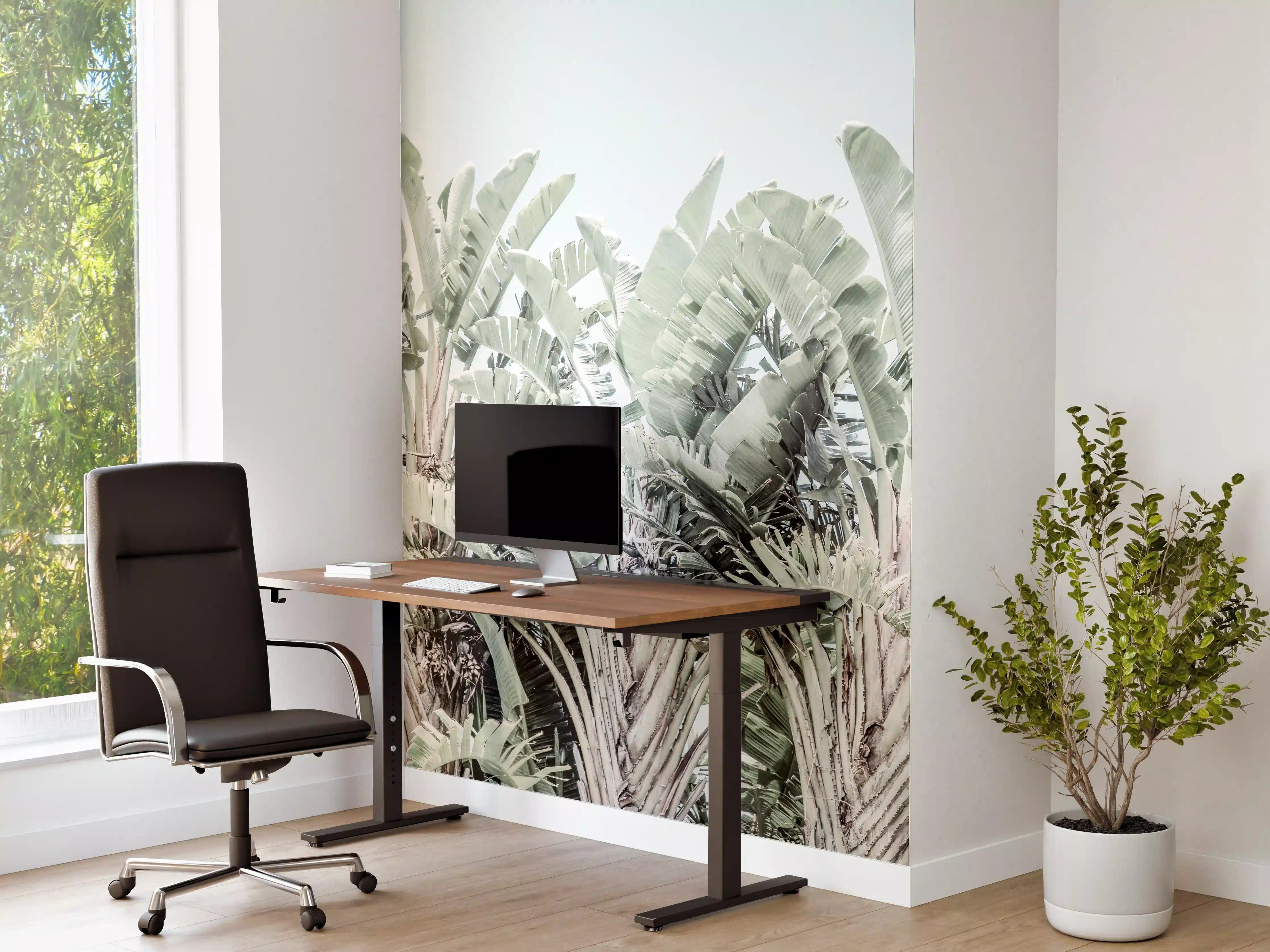 Büro Wandgestaltung - Grün-Weiße Palmenblätter