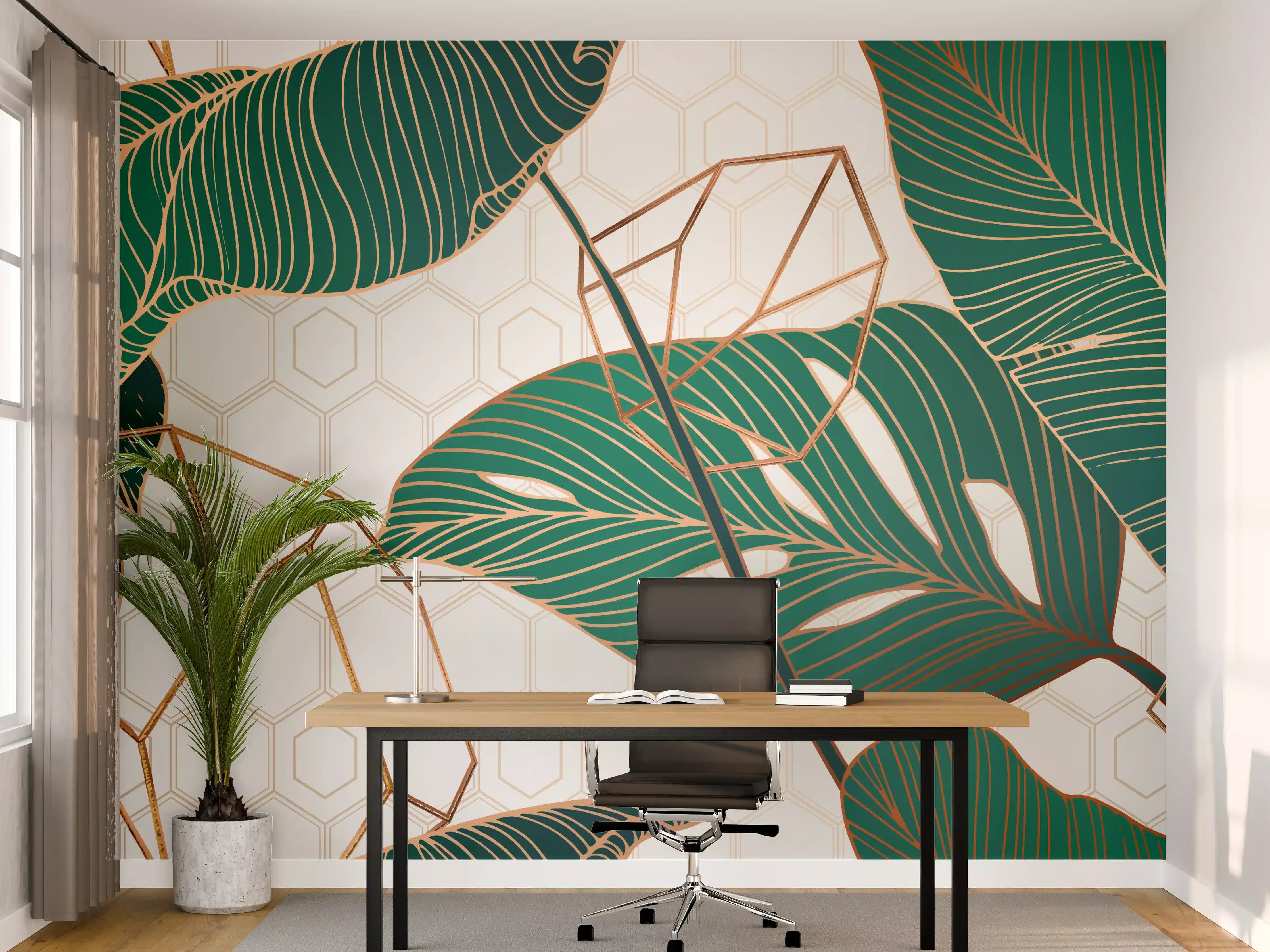 Büro Wandgestaltung - Grün-Weißes Blattmuster Design