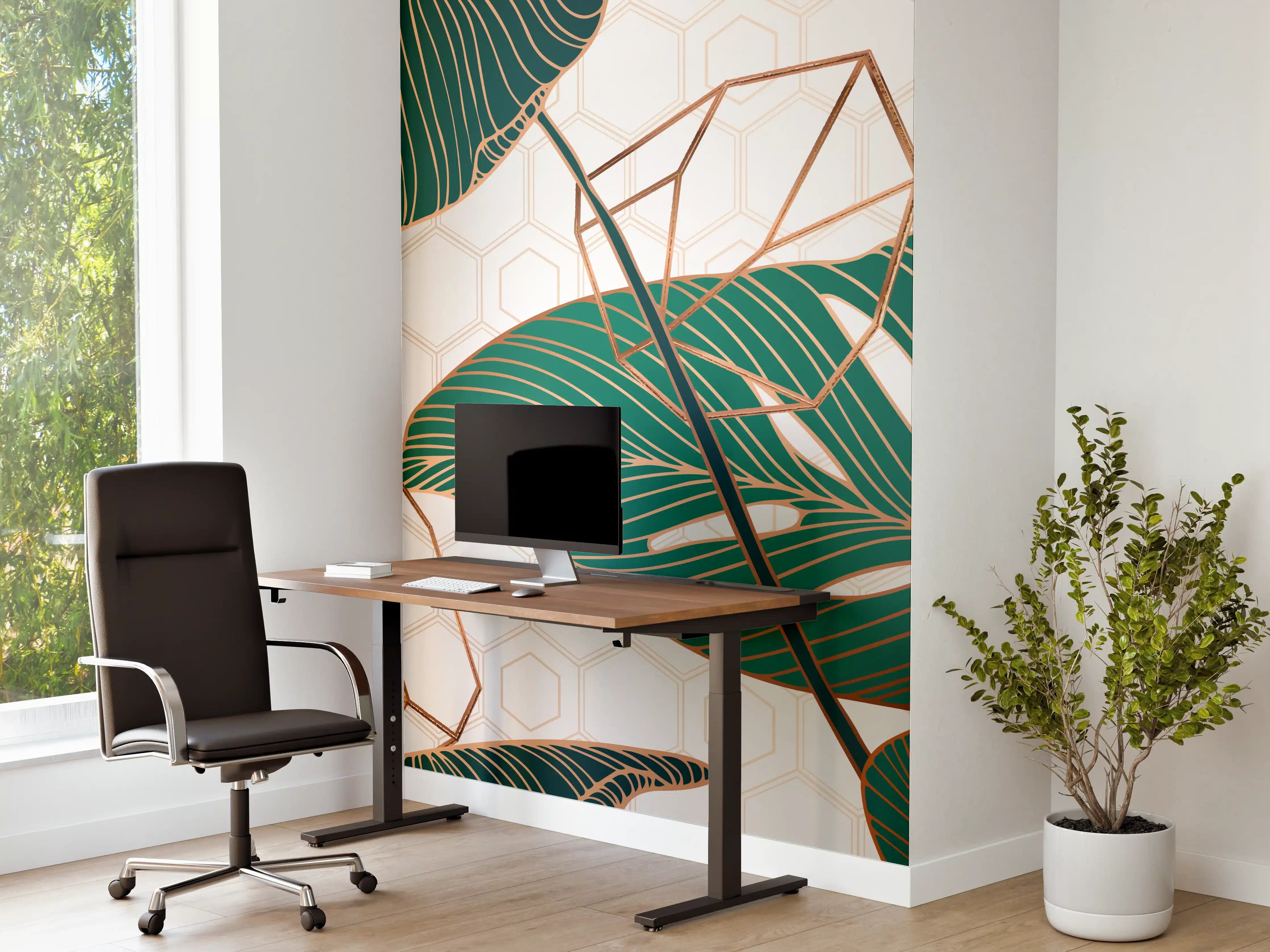 Büro Wandgestaltung - Grün-Weißes Blattmuster Design